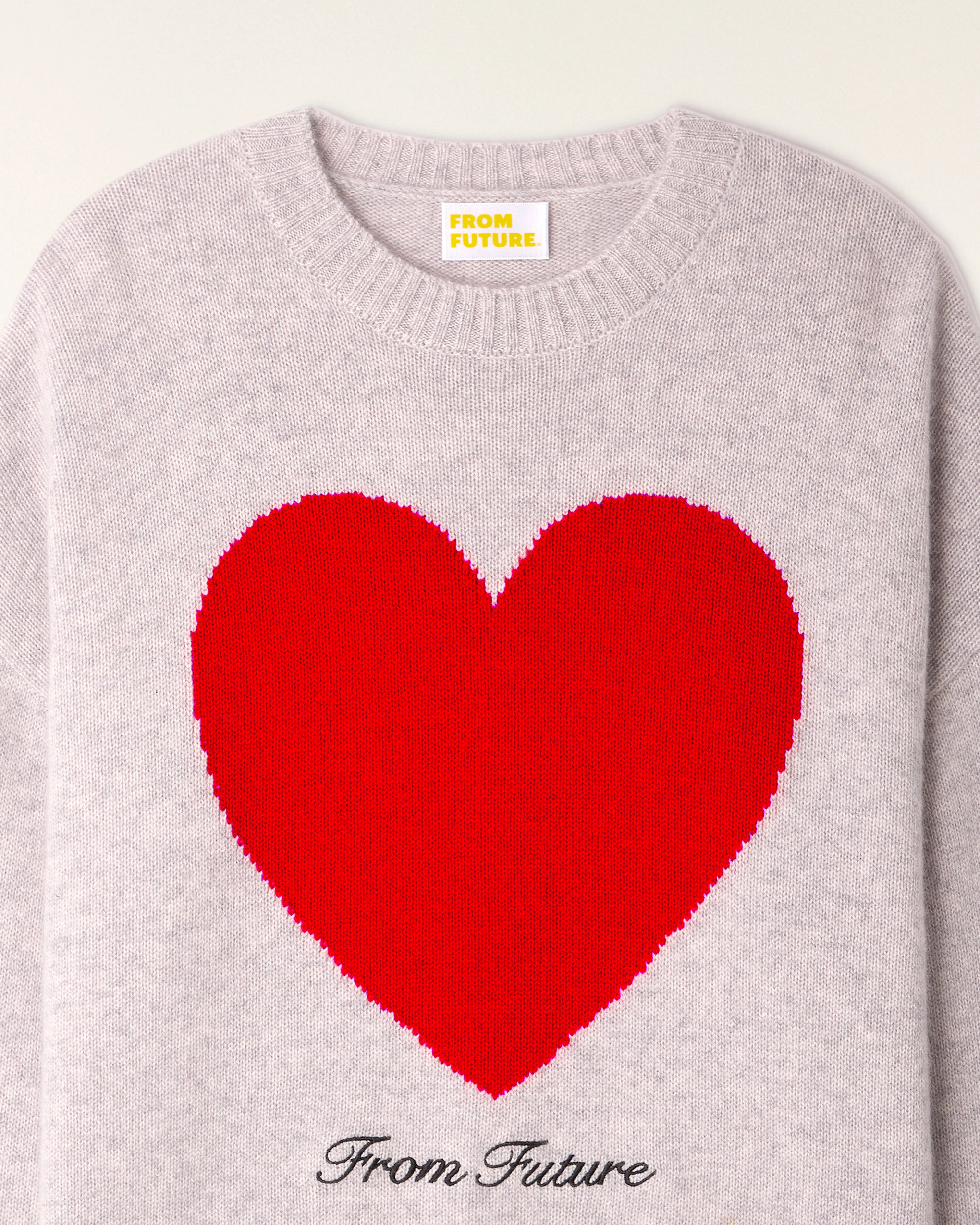 "From Future" Embroidery Heart Crewneck Sweater (S26/ FEMME/ Gris Chiné Clair) - Image 6