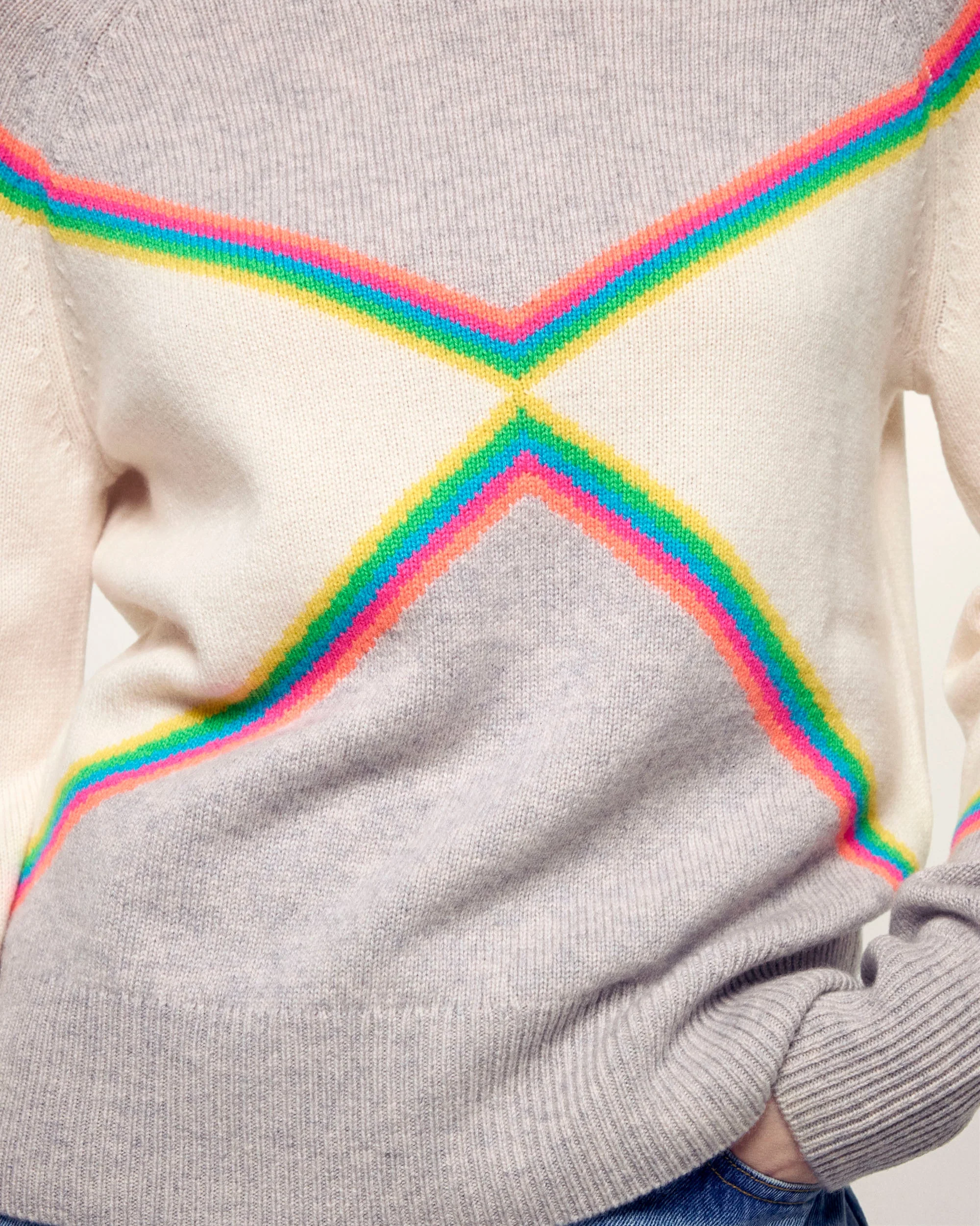 Multicolored Striped Crewneck Sweater (S26/ FEMME/ Gris Chiné Clair) - Image 2