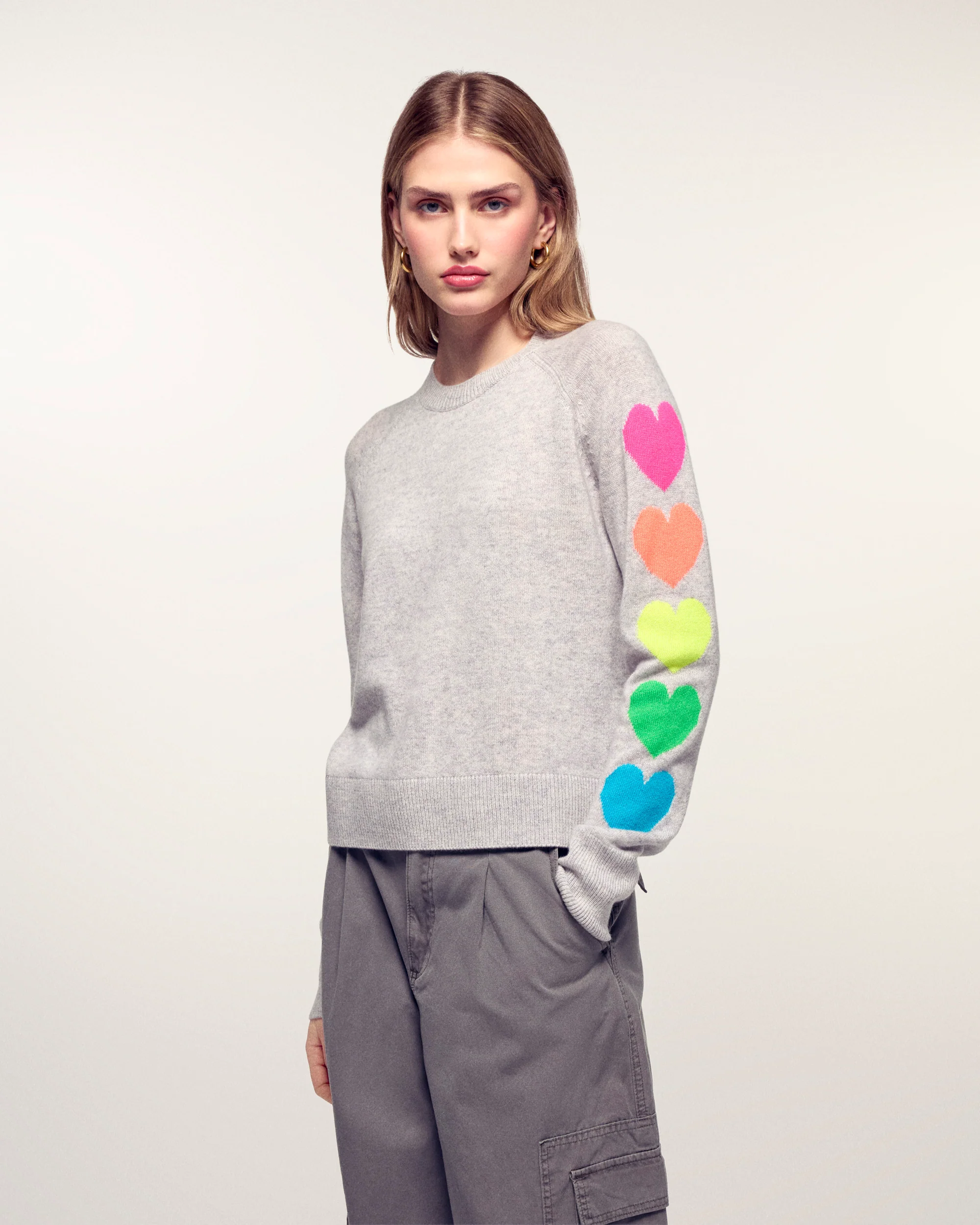 Multicolor Heart Crewneck Sweater (H25 / FEMME / Gris Chiné Clair) - Image 2