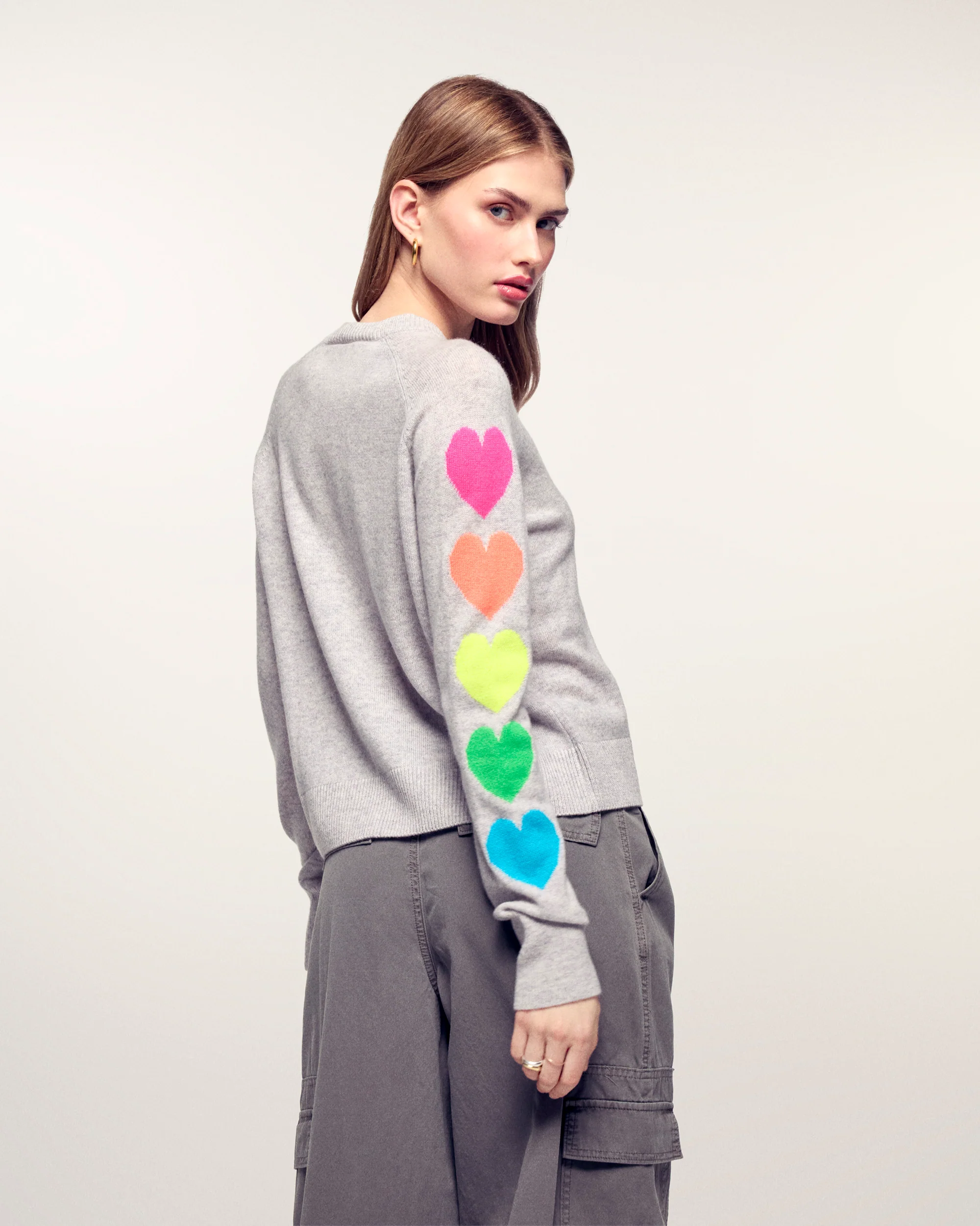 Multicolor Heart Crewneck Sweater (H25 / FEMME / Gris Chiné Clair) - Image 3