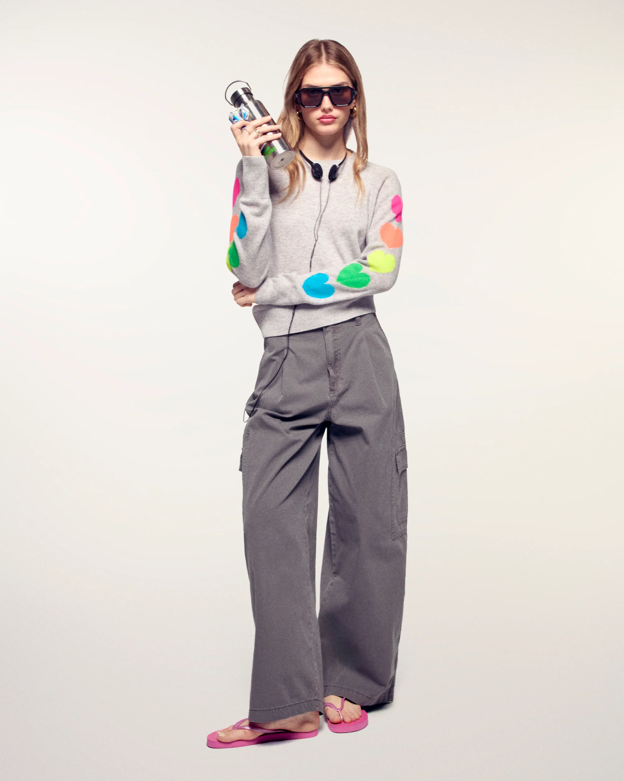 Multicolor Heart Crewneck Sweater (H25 / FEMME / Gris Chiné Clair) - Image 4