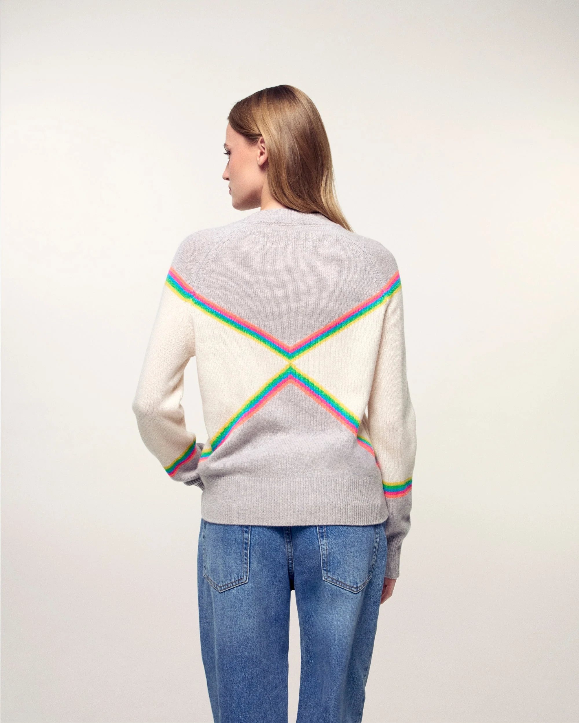 Multicolored Striped Crewneck Sweater (S26/ FEMME/ Gris Chiné Clair) - Image 4