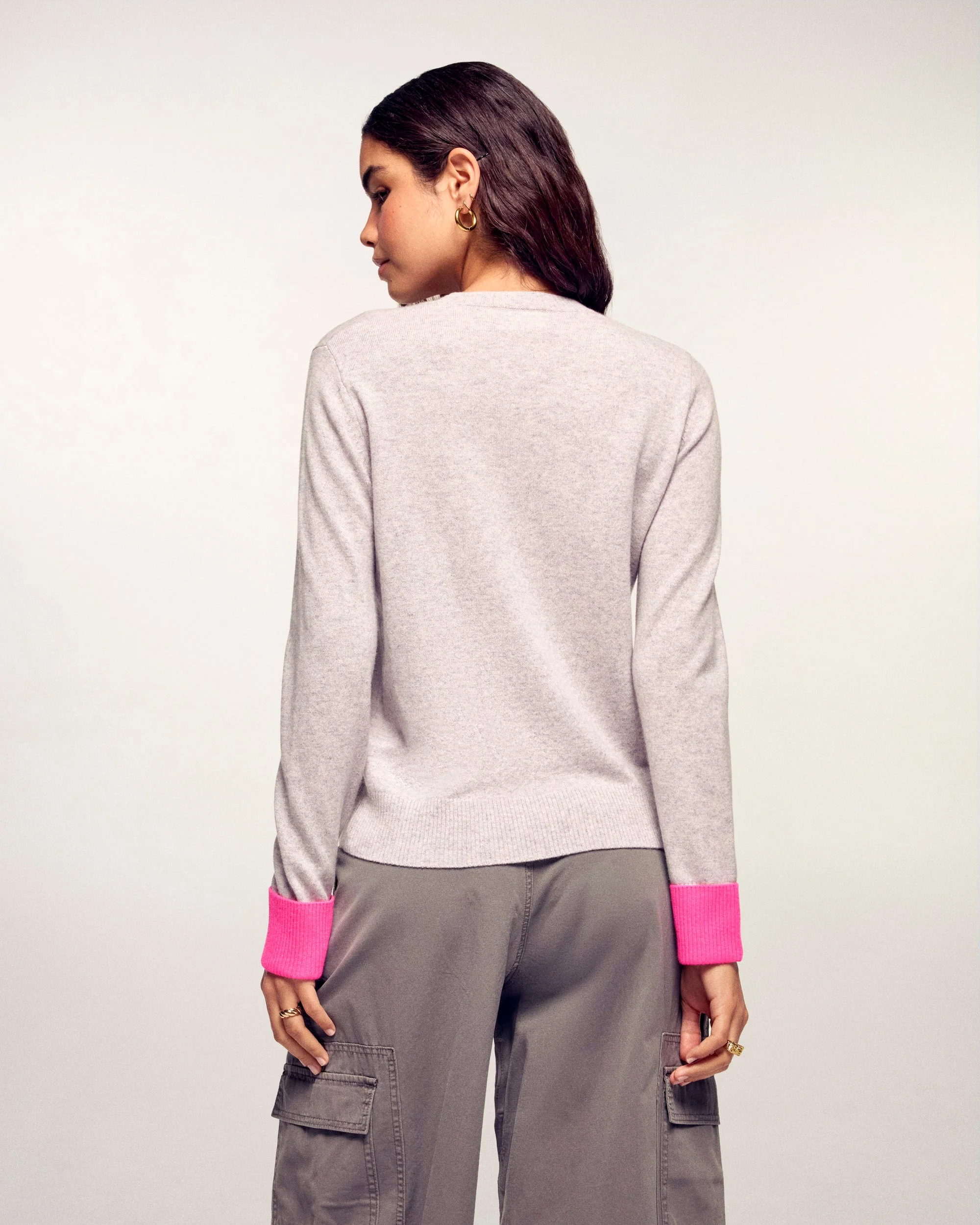 Two-Tone Round Neck Sweater (PERM / FEMME / Gris Chiné Clair) - Image 4