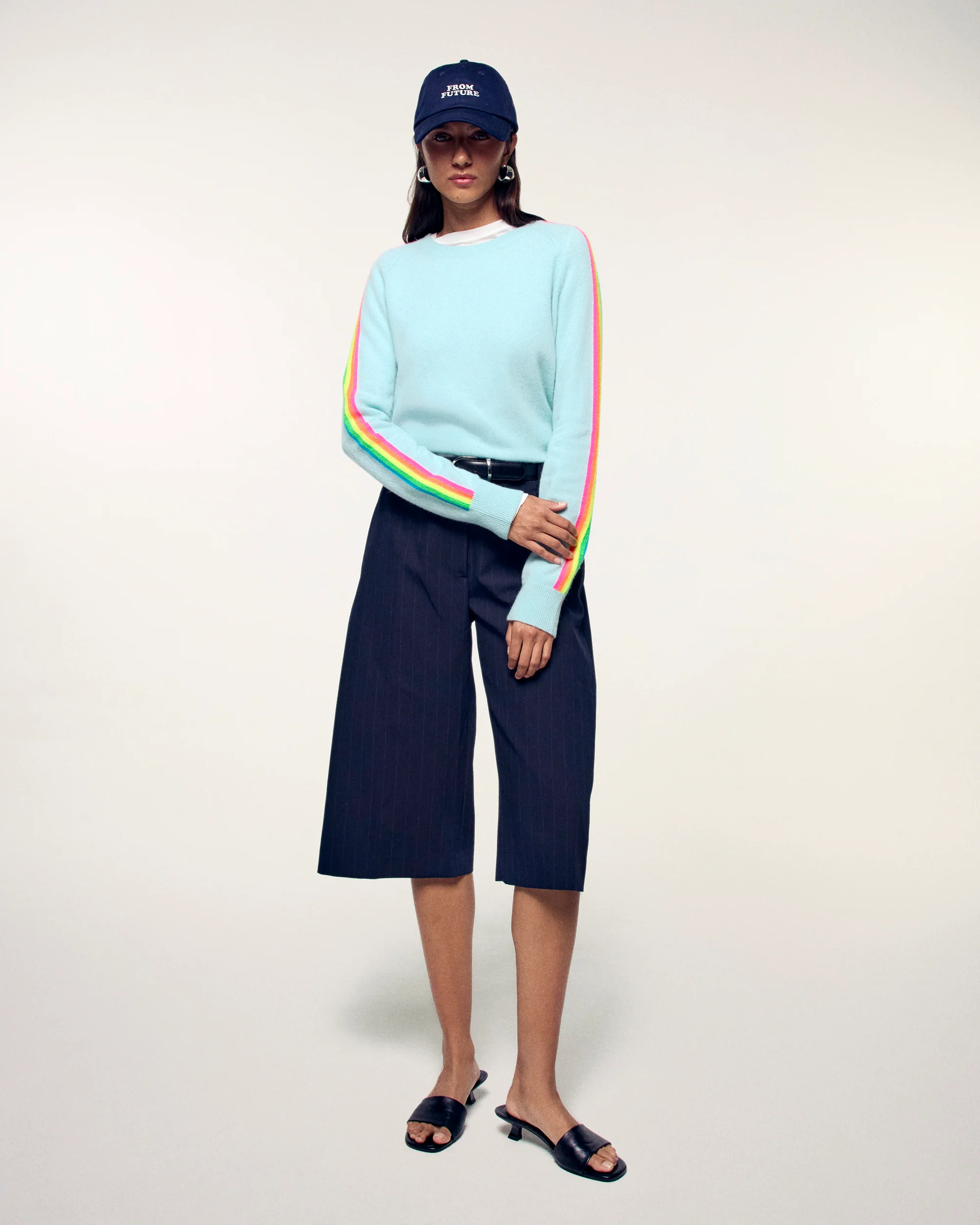 Multicolored Stripe Sleeve Crewneck Sweater (S26 / FEMME / Star Blue) - Image 5