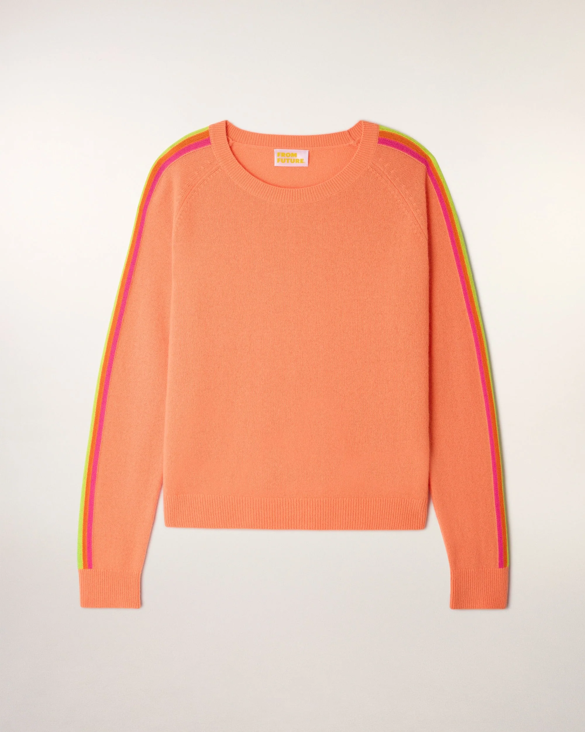 Multicolored Stripe Sleeve Crewneck Sweater (S26 / FEMME / Star Orange) - Image 5