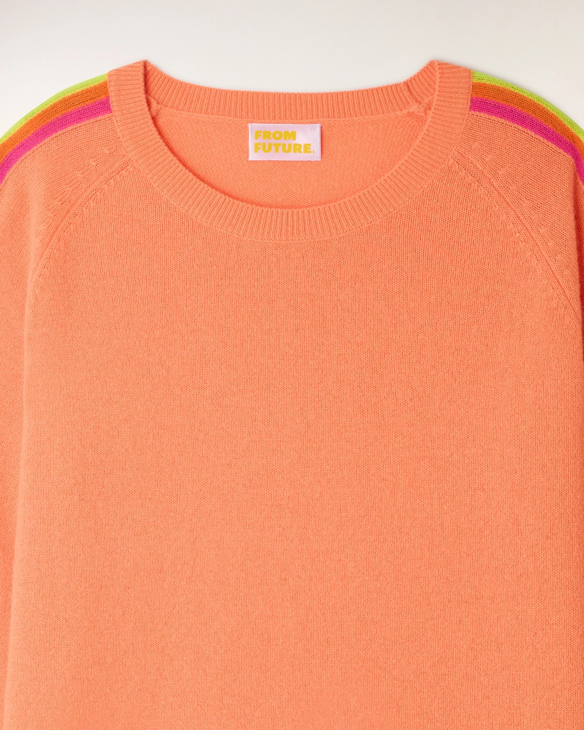 Multicolored Stripe Sleeve Crewneck Sweater (S26 / FEMME / Star Orange) - Image 6
