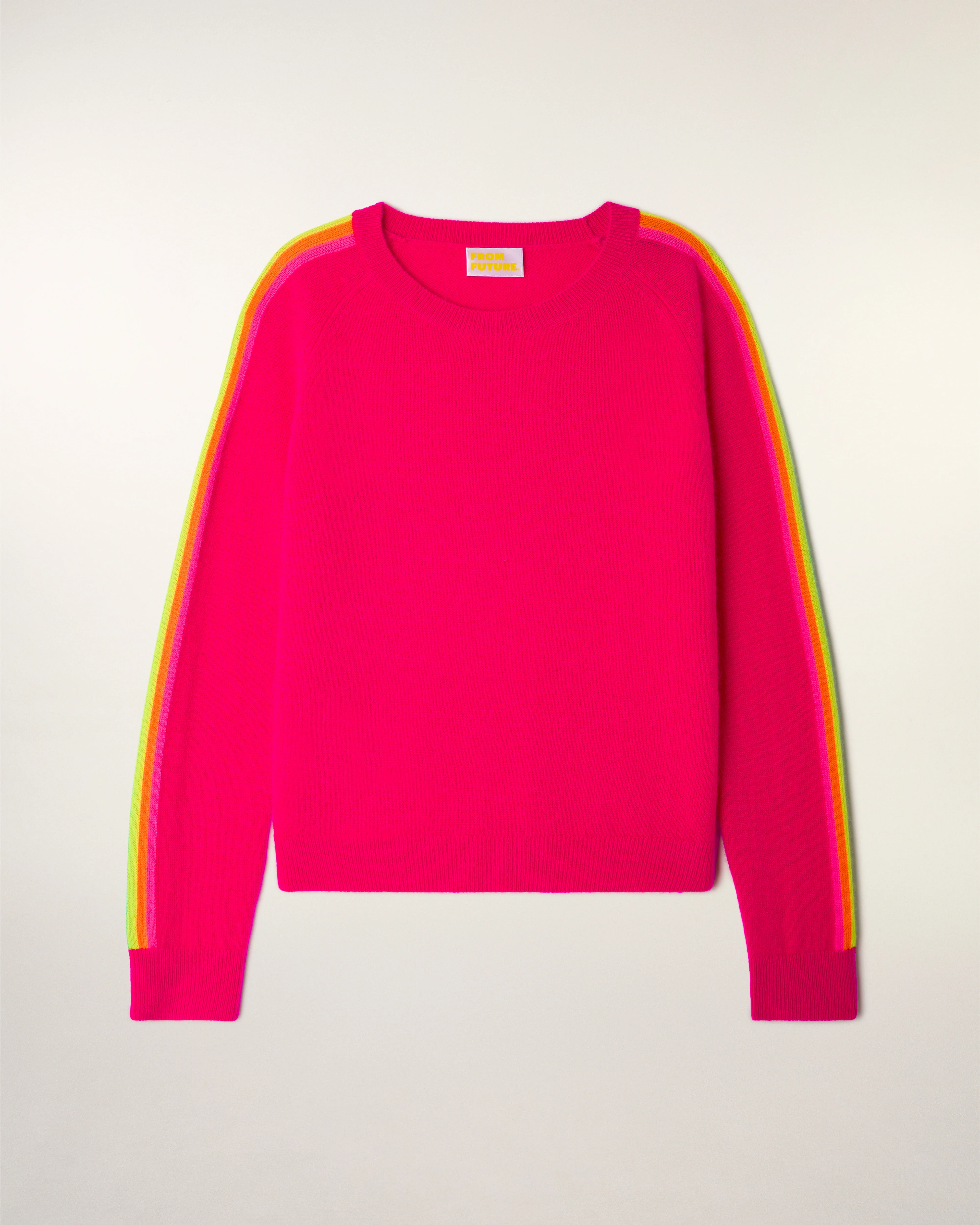 Multicolored Stripe Sleeve Crewneck Sweater (S26 / FEMME / Tropical Raspberry) - Image 5