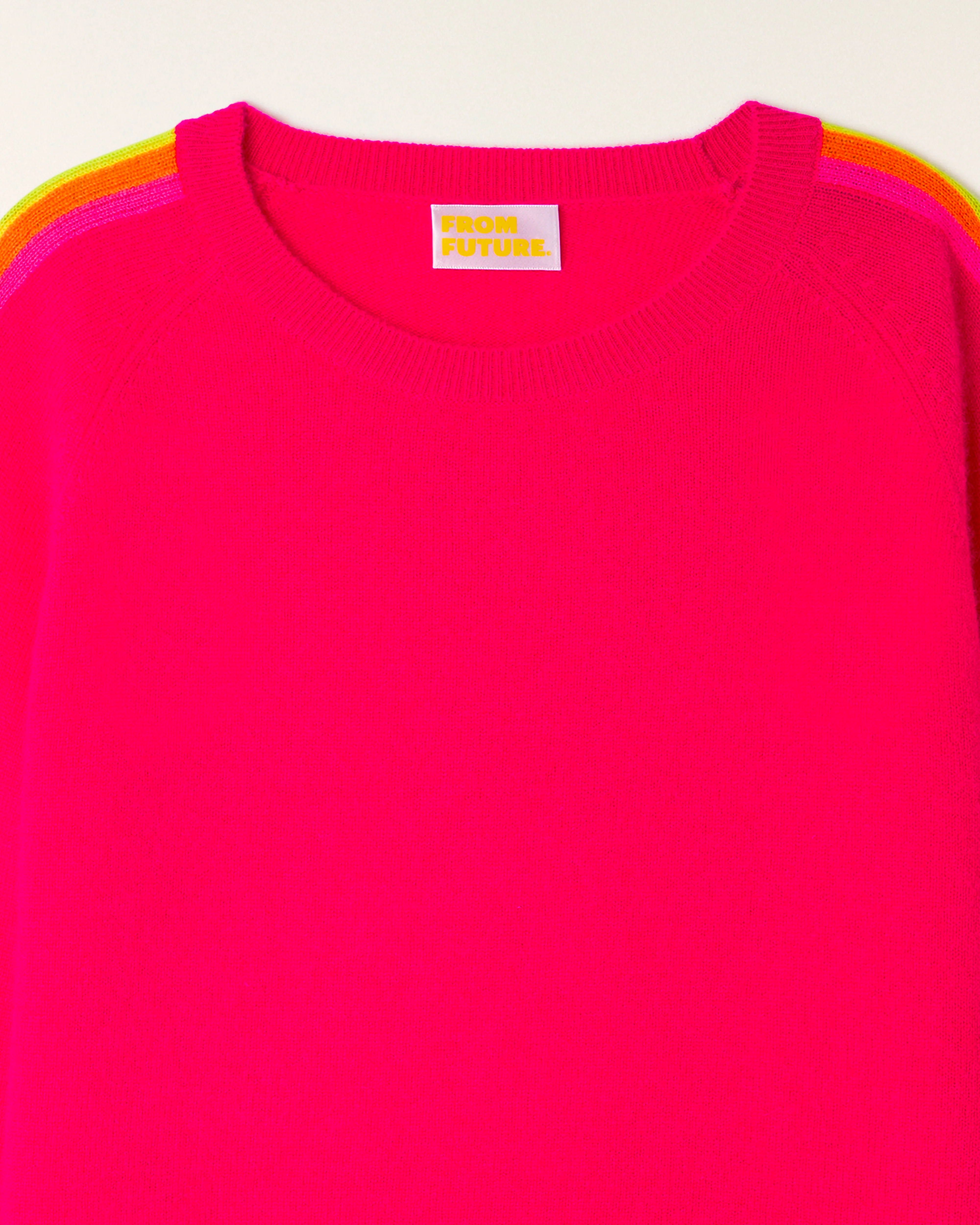 Multicolored Stripe Sleeve Crewneck Sweater (S26 / FEMME / Tropical Raspberry) - Image 6