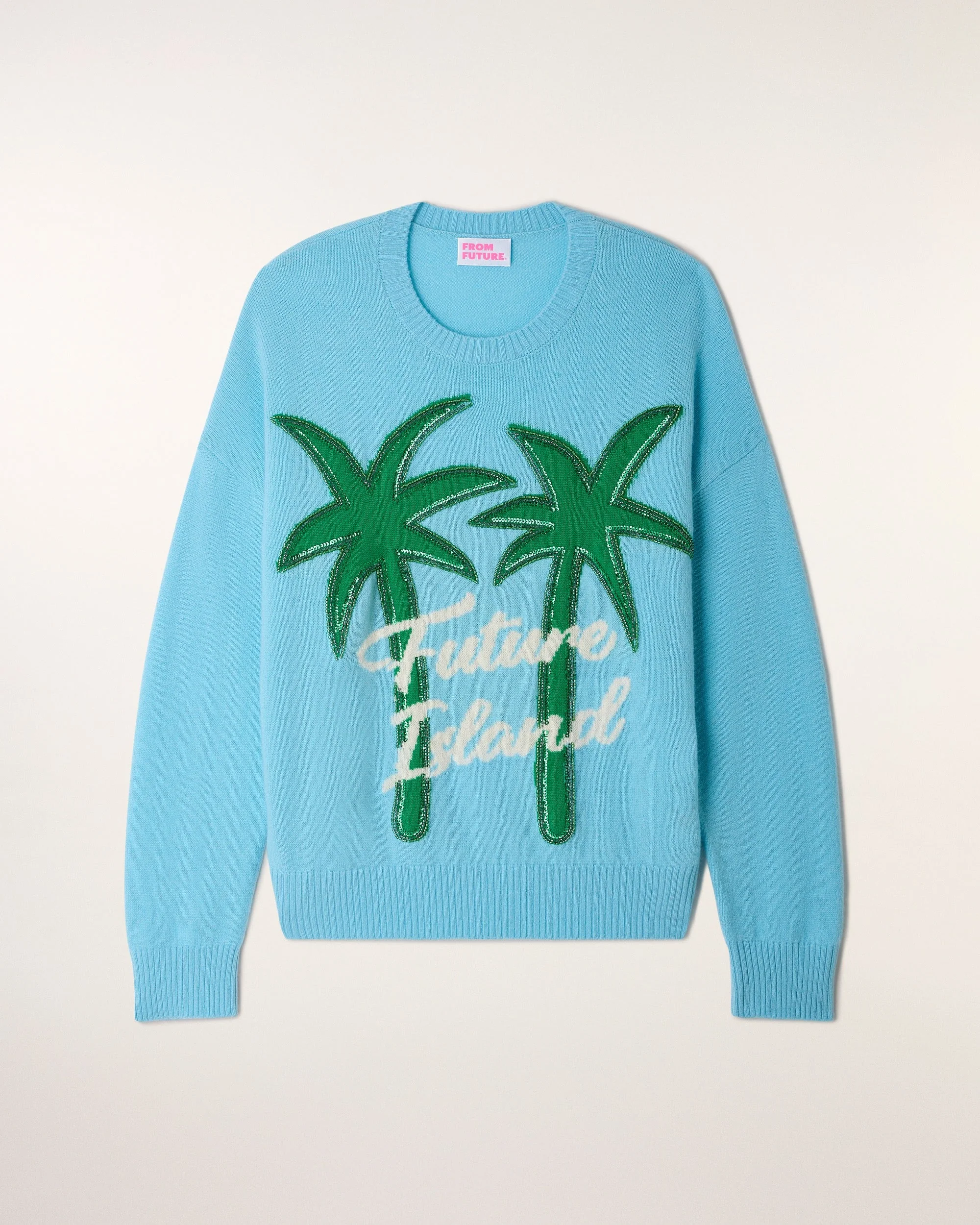 Palm Tree Motif Crewneck Sweater (S26/ FEMME/ Vacation Blue) - Image 6