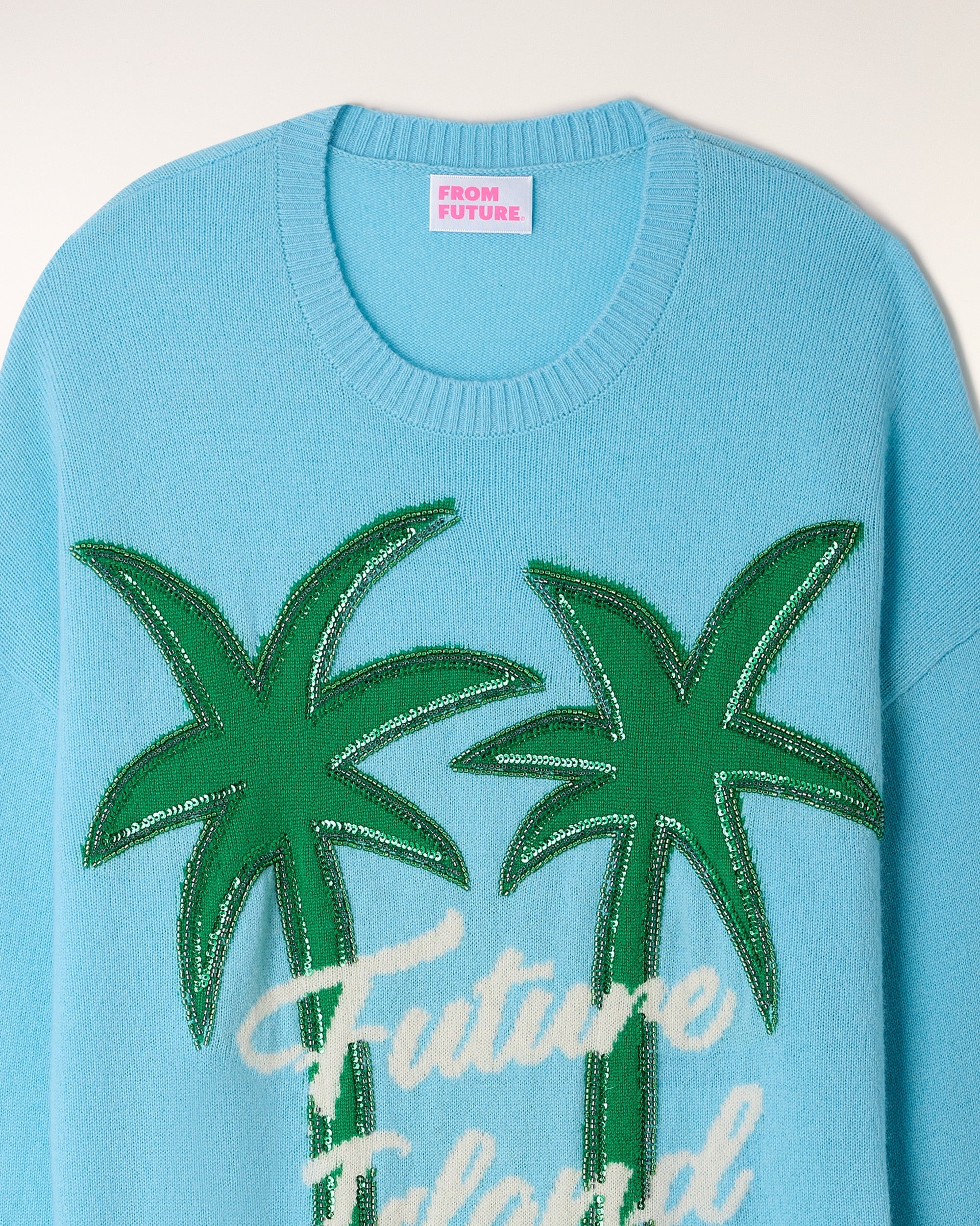 Palm Tree Motif Crewneck Sweater (S26/ FEMME/ Vacation Blue) - Image 7