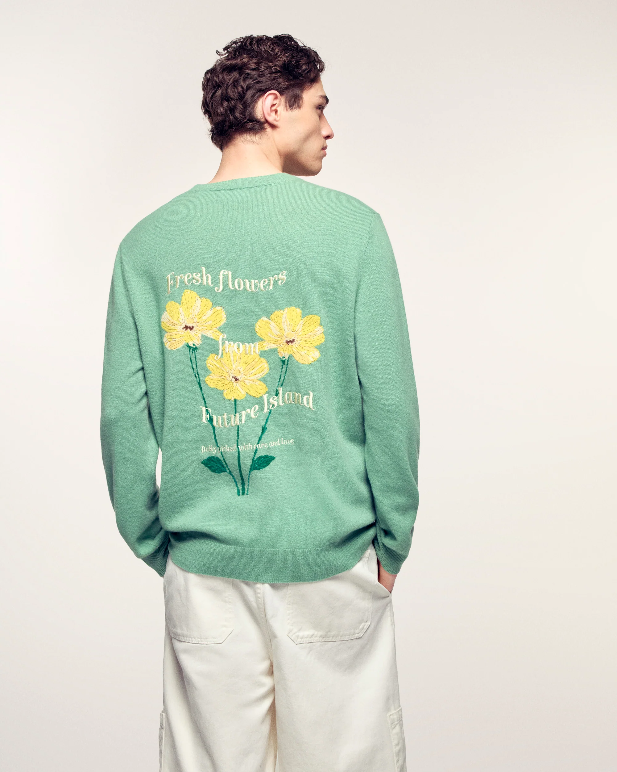 Jacquard Pattern and Embroidery Crew Neck Sweater (S26/ HOMME/ Forever Green) - Image 2