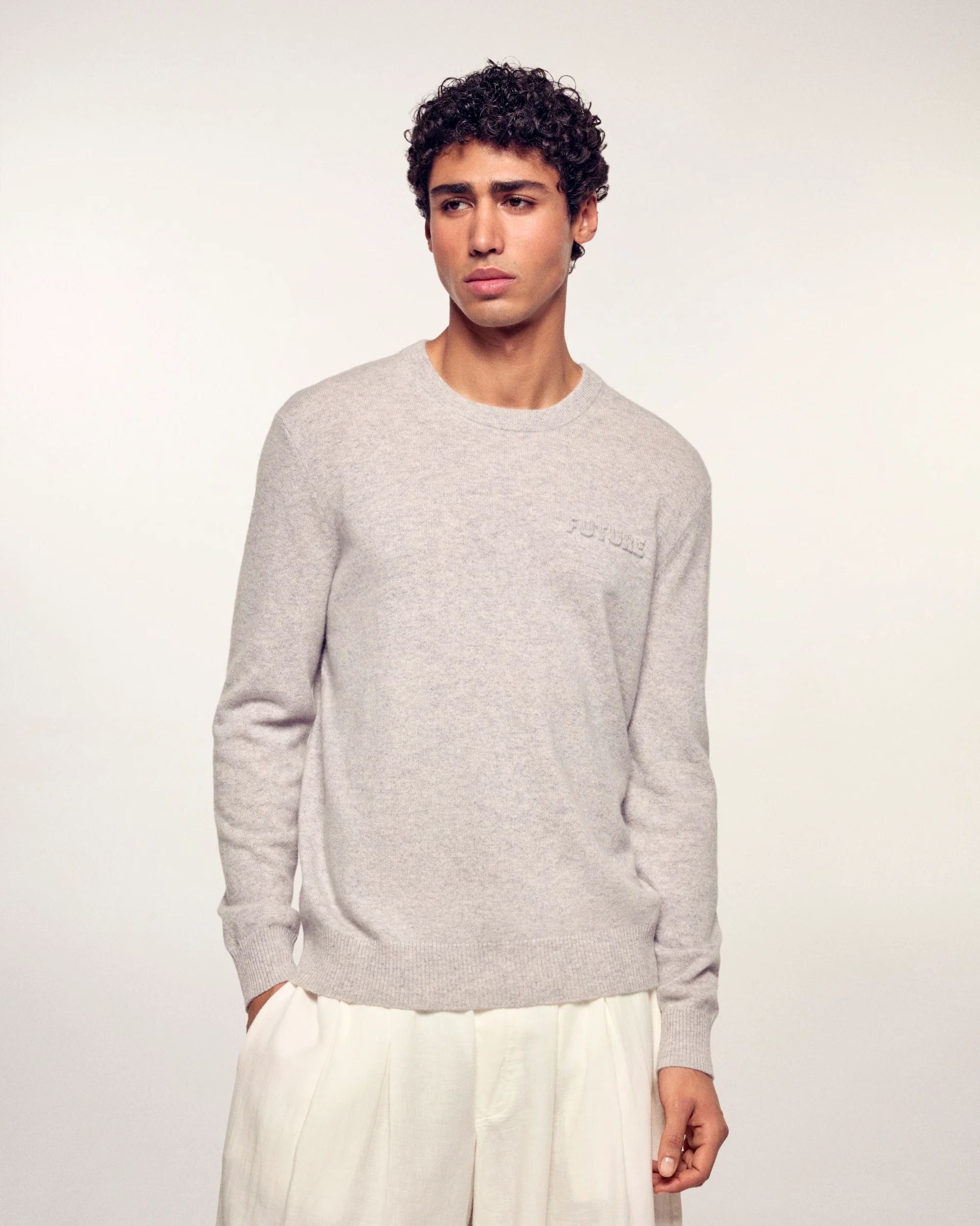 Crew Neck Sweater 3D effect print (S26 / HOMME / Gris Chiné Clair)