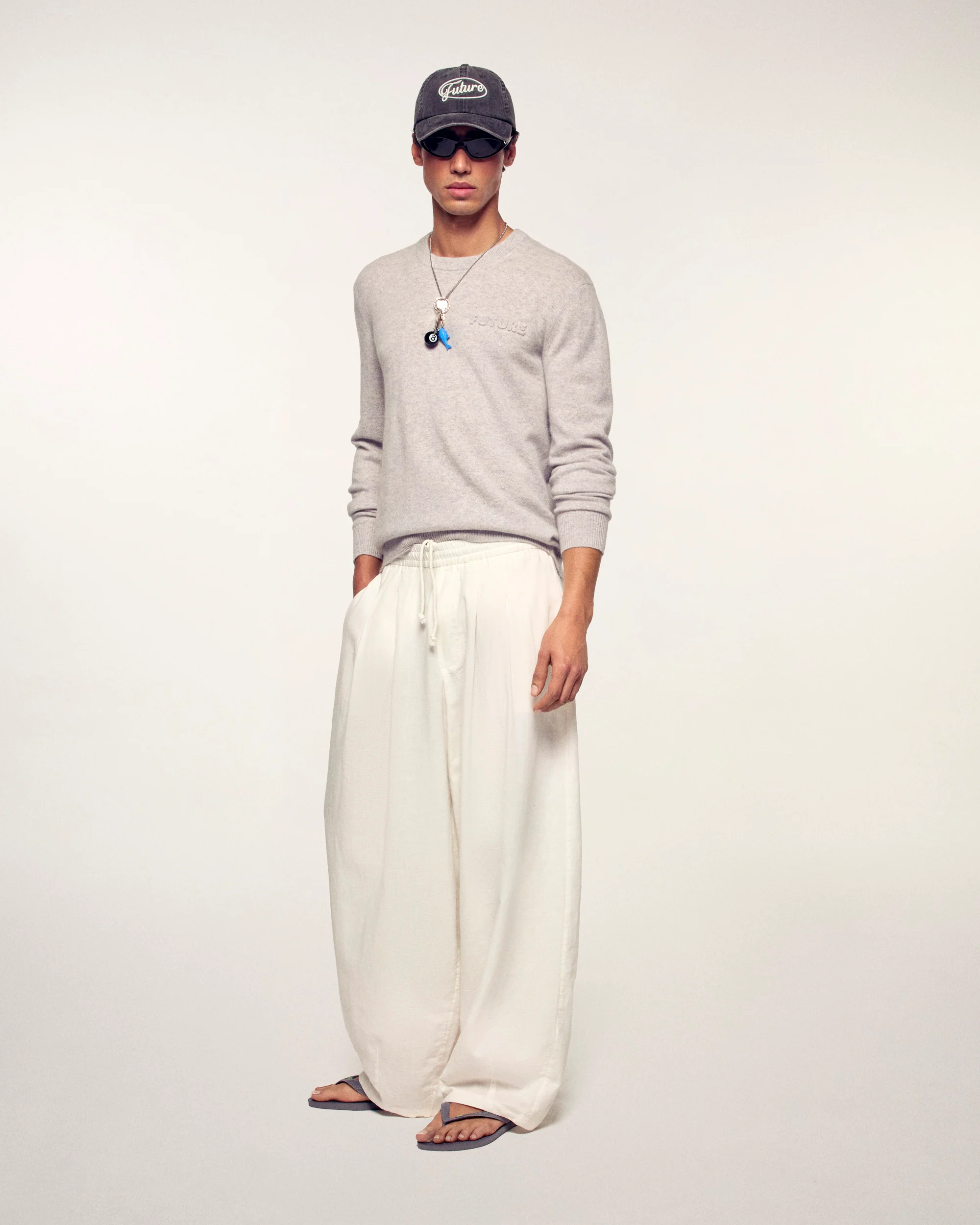 Crew Neck Sweater 3D effect print (S26 / HOMME / Gris Chiné Clair) - Image 4