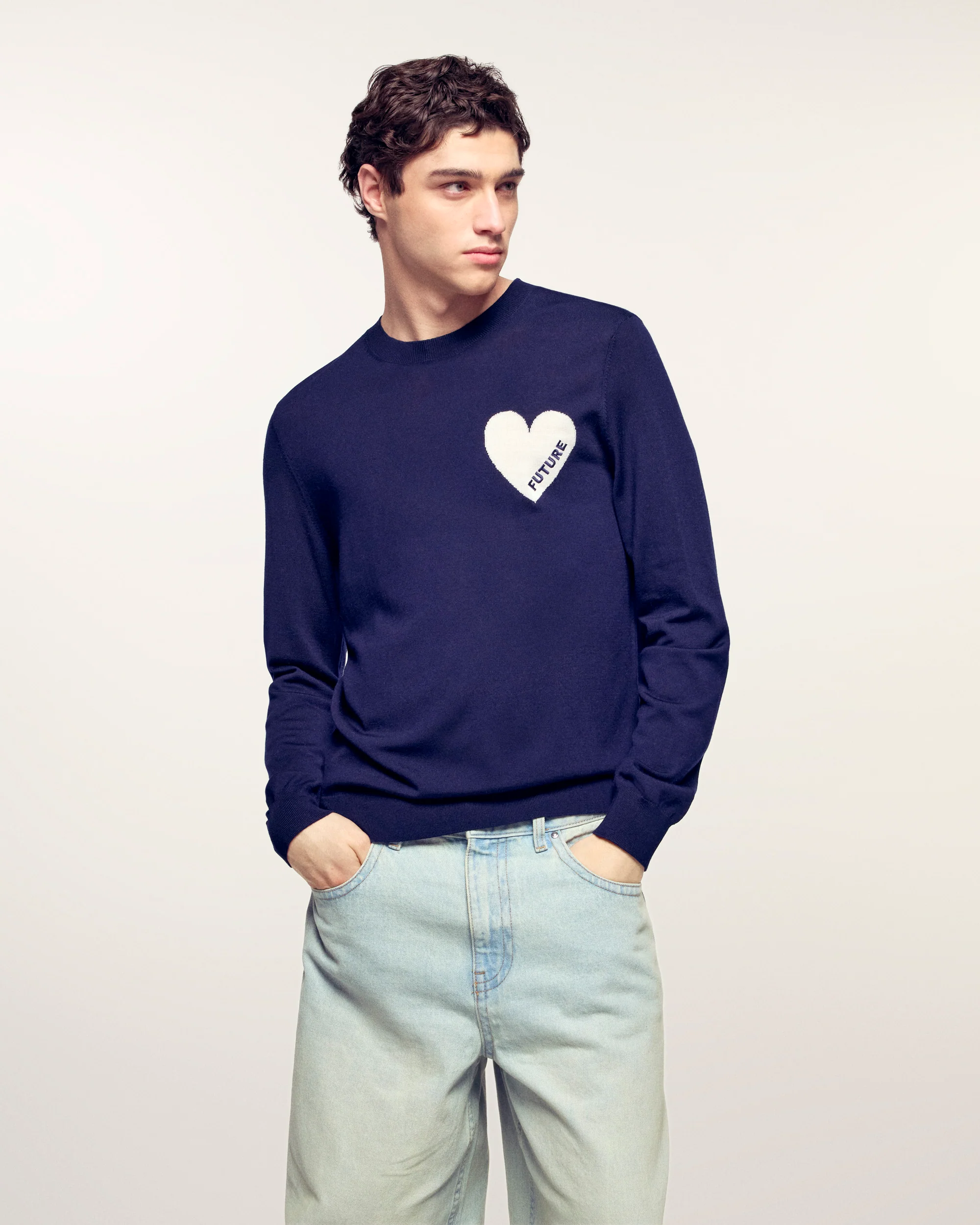 Crewneck Heart Sweater (S26/ HOMME/ Navy / RWS)