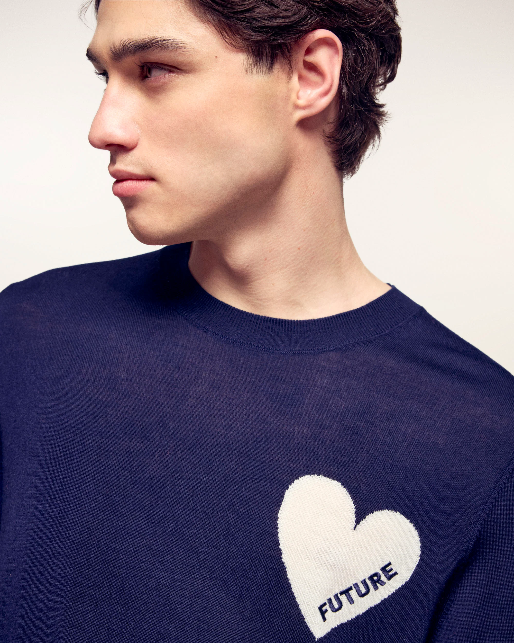 Crewneck Heart Sweater (S26/ HOMME/ Navy / RWS) - Image 2