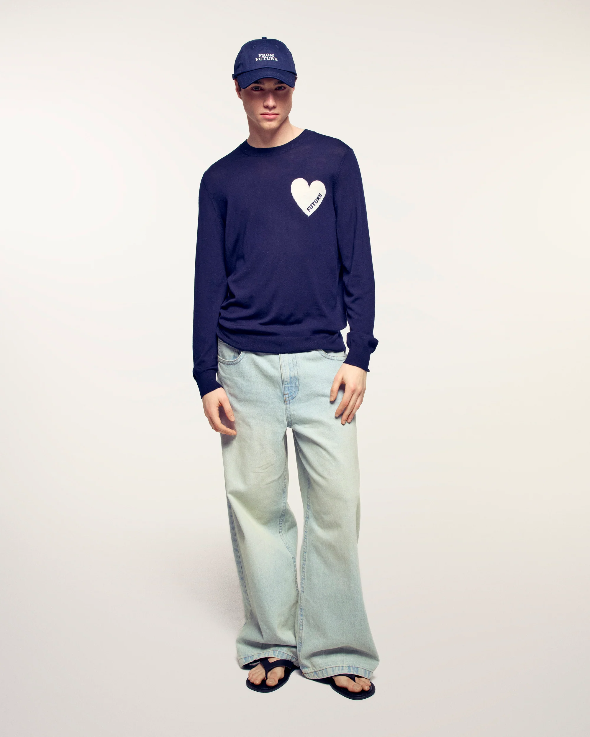 Crewneck Heart Sweater (S26/ HOMME/ Navy / RWS) - Image 3