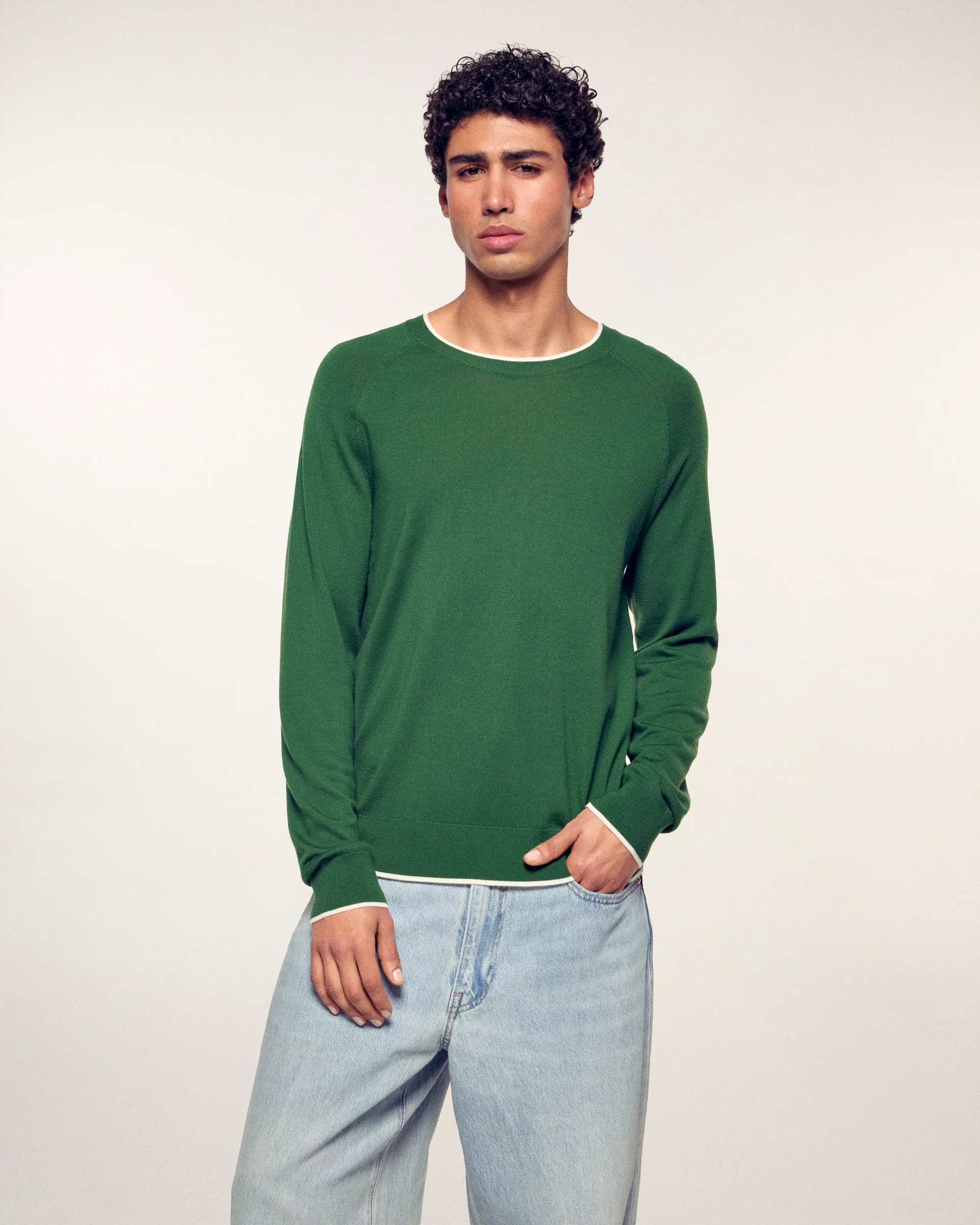 Contrast Trim Crewneck Sweater (S26 / HOMME / Summer Kaki / RWS)