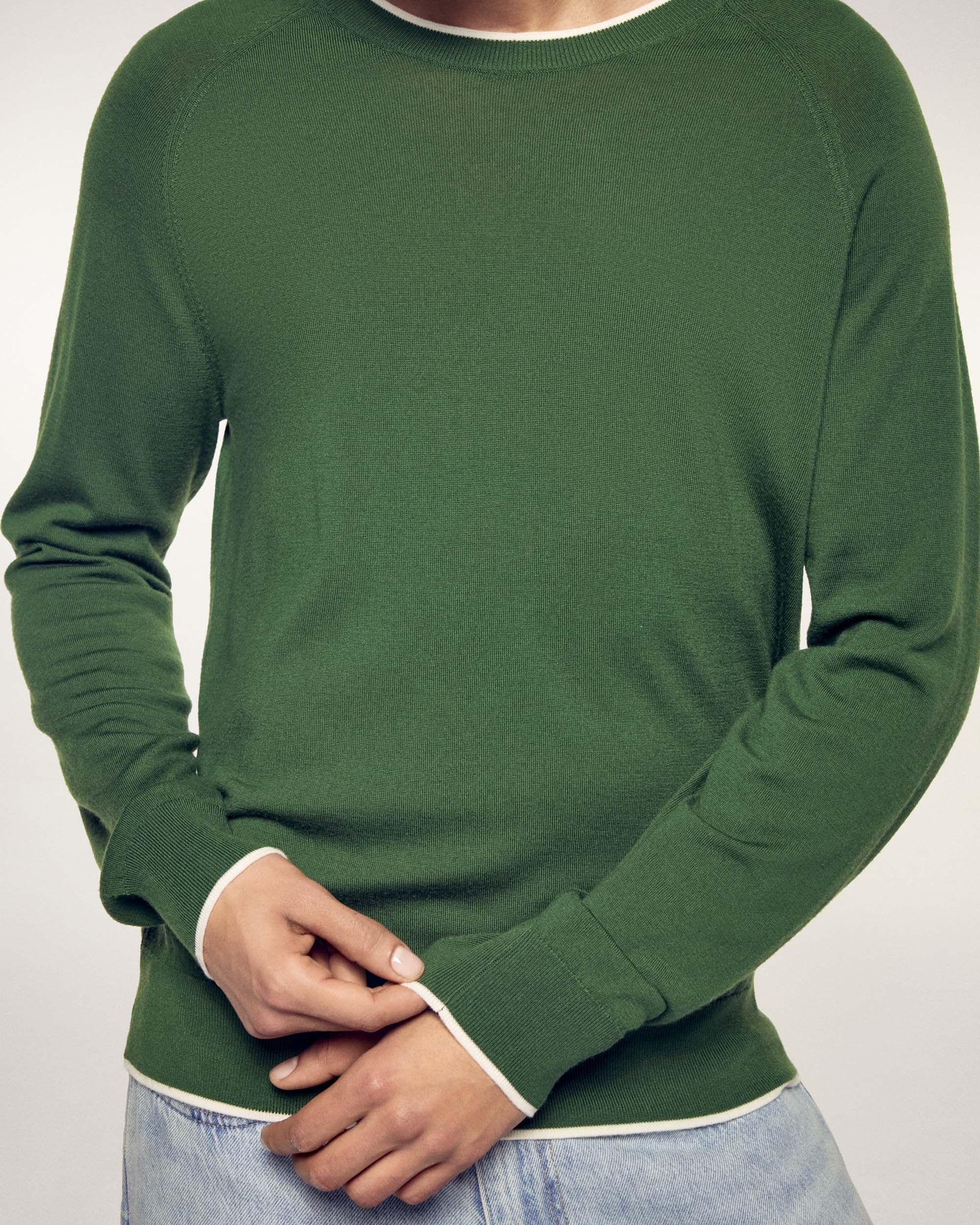 Contrast Trim Crewneck Sweater (S26 / HOMME / Summer Kaki / RWS) - Image 2