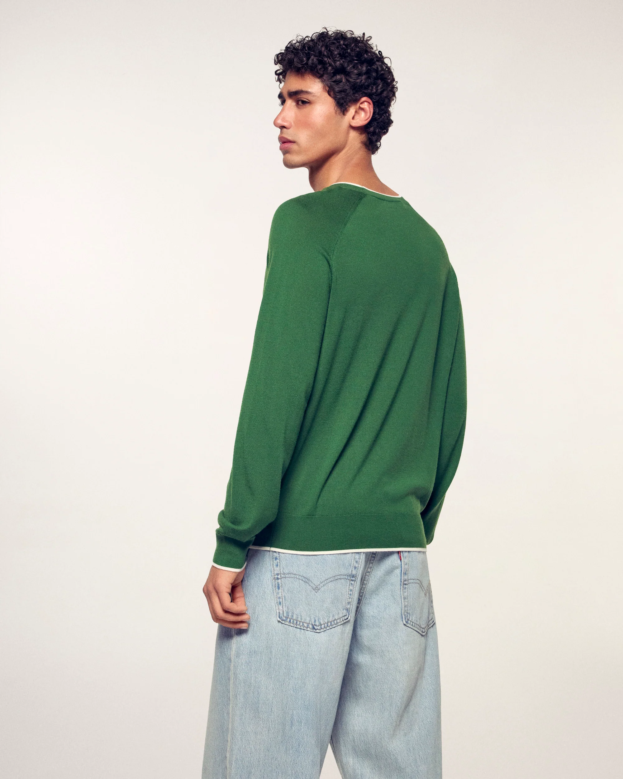 Contrast Trim Crewneck Sweater (S26 / HOMME / Summer Kaki / RWS) - Image 4