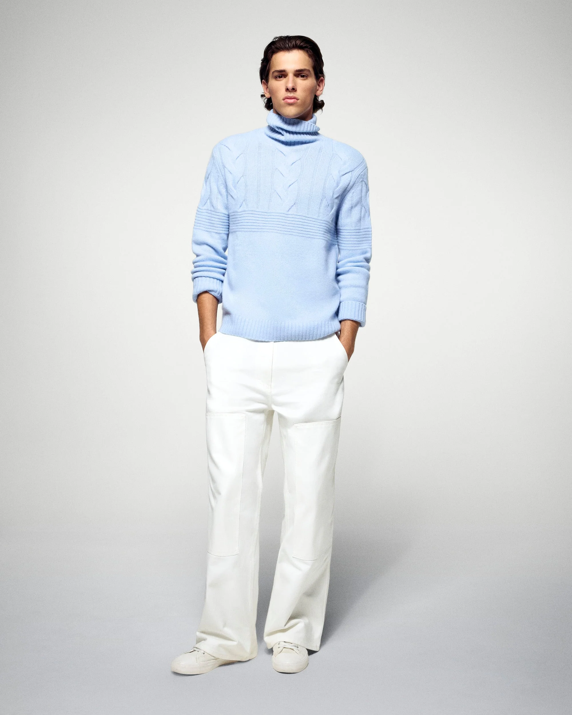 Cable-knit Turtleneck Sweater (H25 / HOMME / Smooth Blue) - Image 3