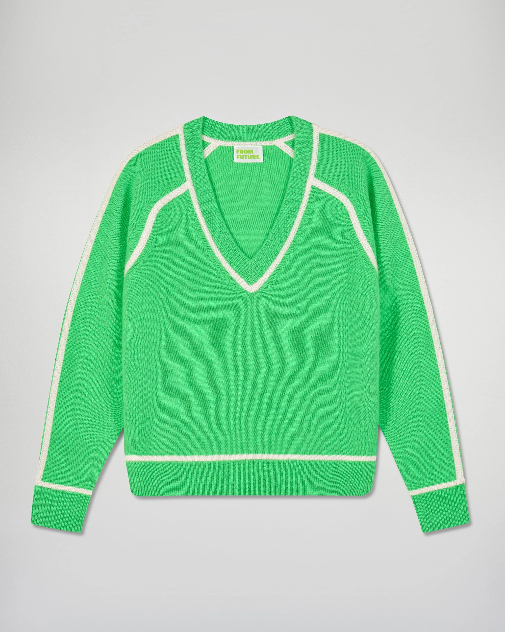 V-Neck Sweater with Contrast Trims (H25 / FEMME / Cosmic Green) - Image 5