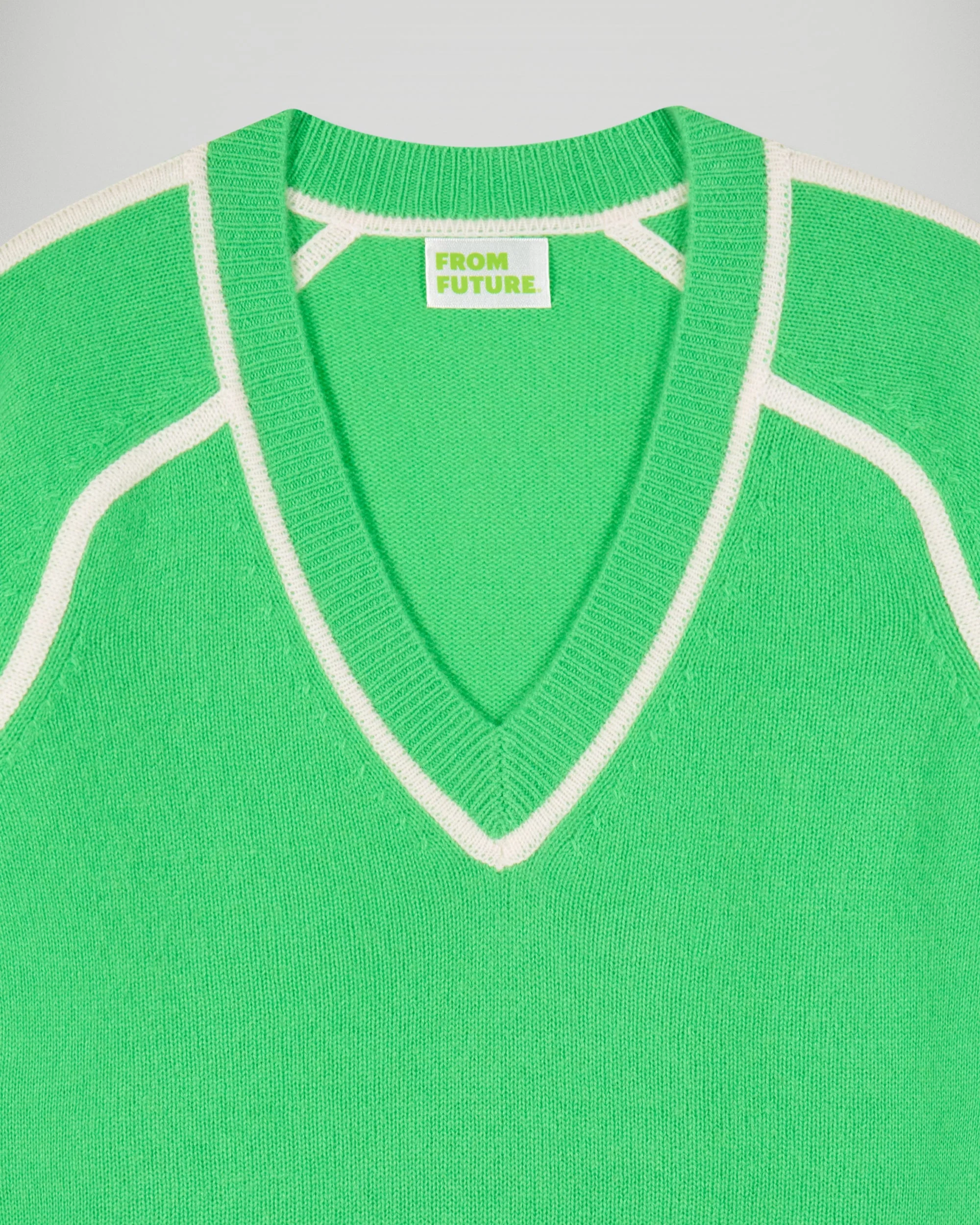 V-Neck Sweater with Contrast Trims (H25 / FEMME / Cosmic Green) - Image 6