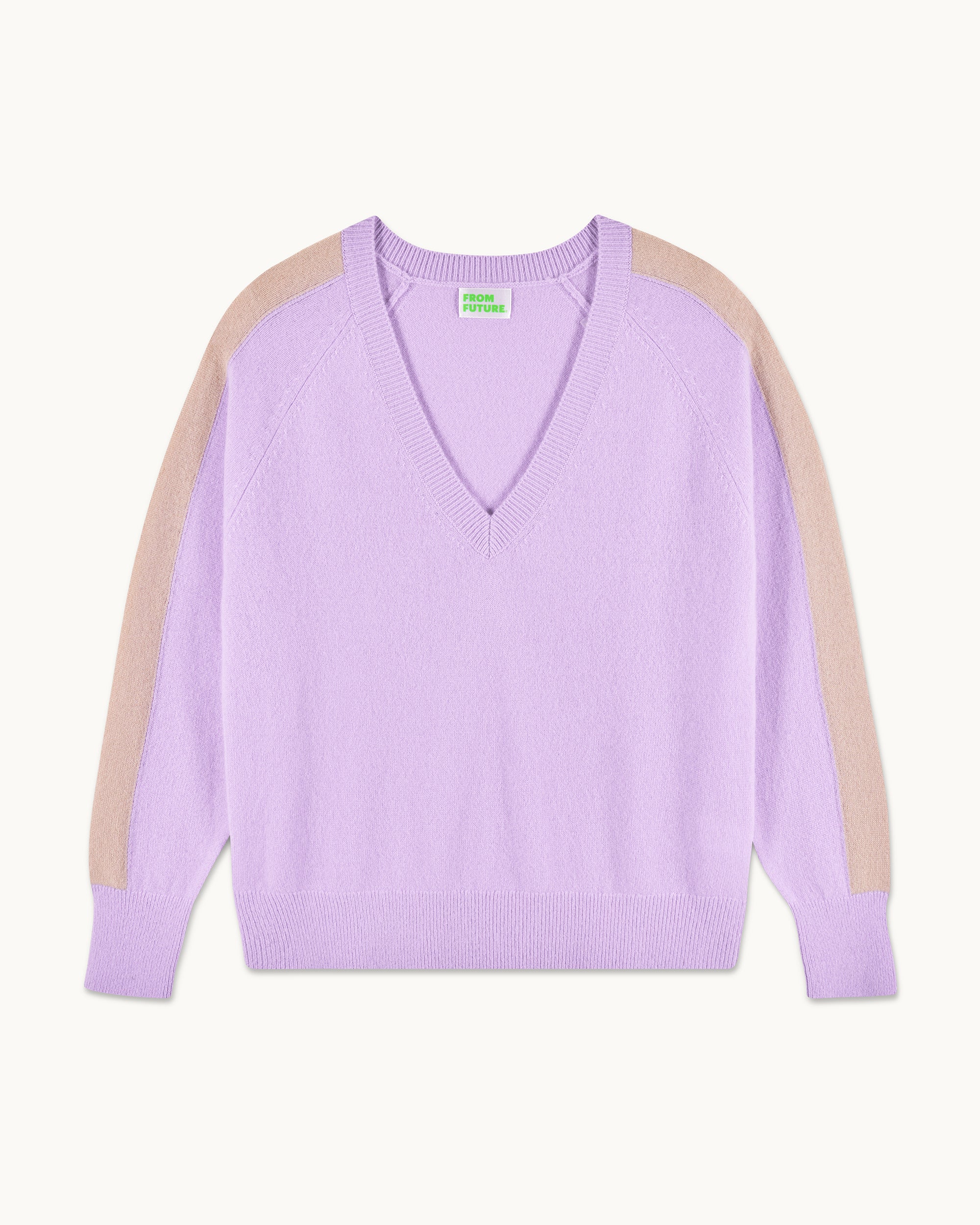 Oversized V-Neck Sweater with Stripes and Light Sleeves (S25 / WOMEN / Fantasy Lilac) - Image 5
