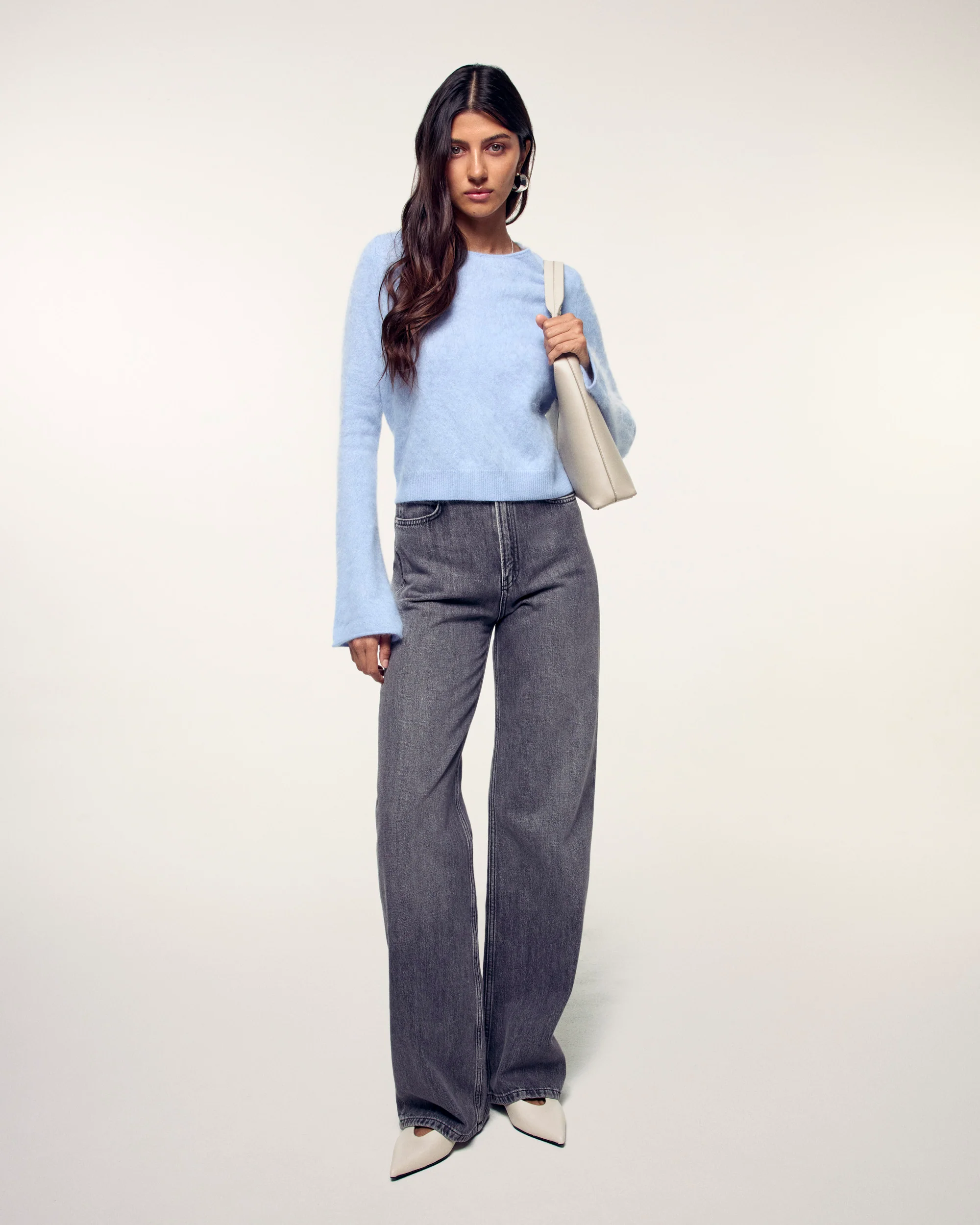 Brushed Cashmere Cardigan with Golden Double F Closure (S26 / FEMME / Baby blue) - Image 4