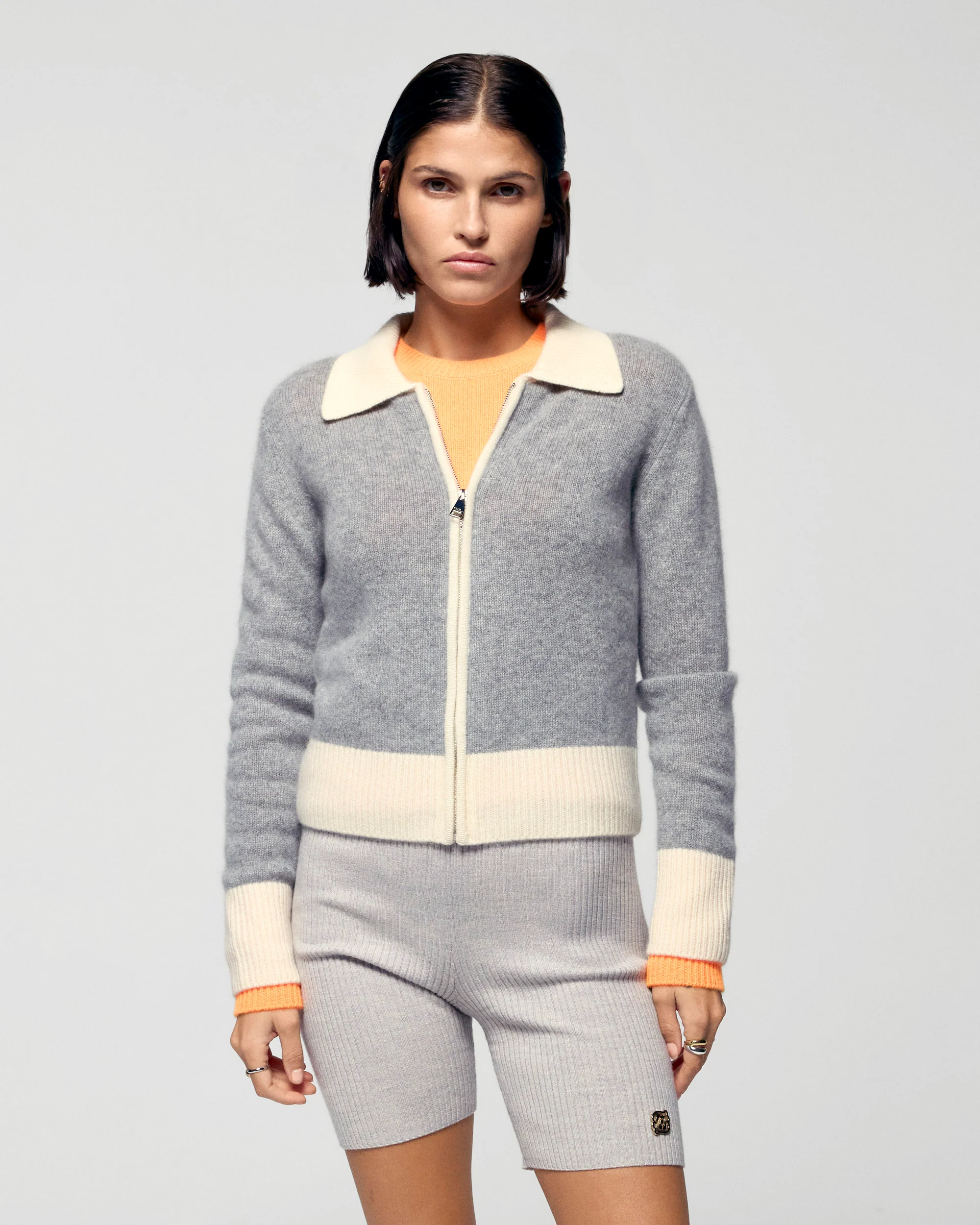 Contrast Rib Cardigan (H25 / FEMME / Dark Heather Gray)