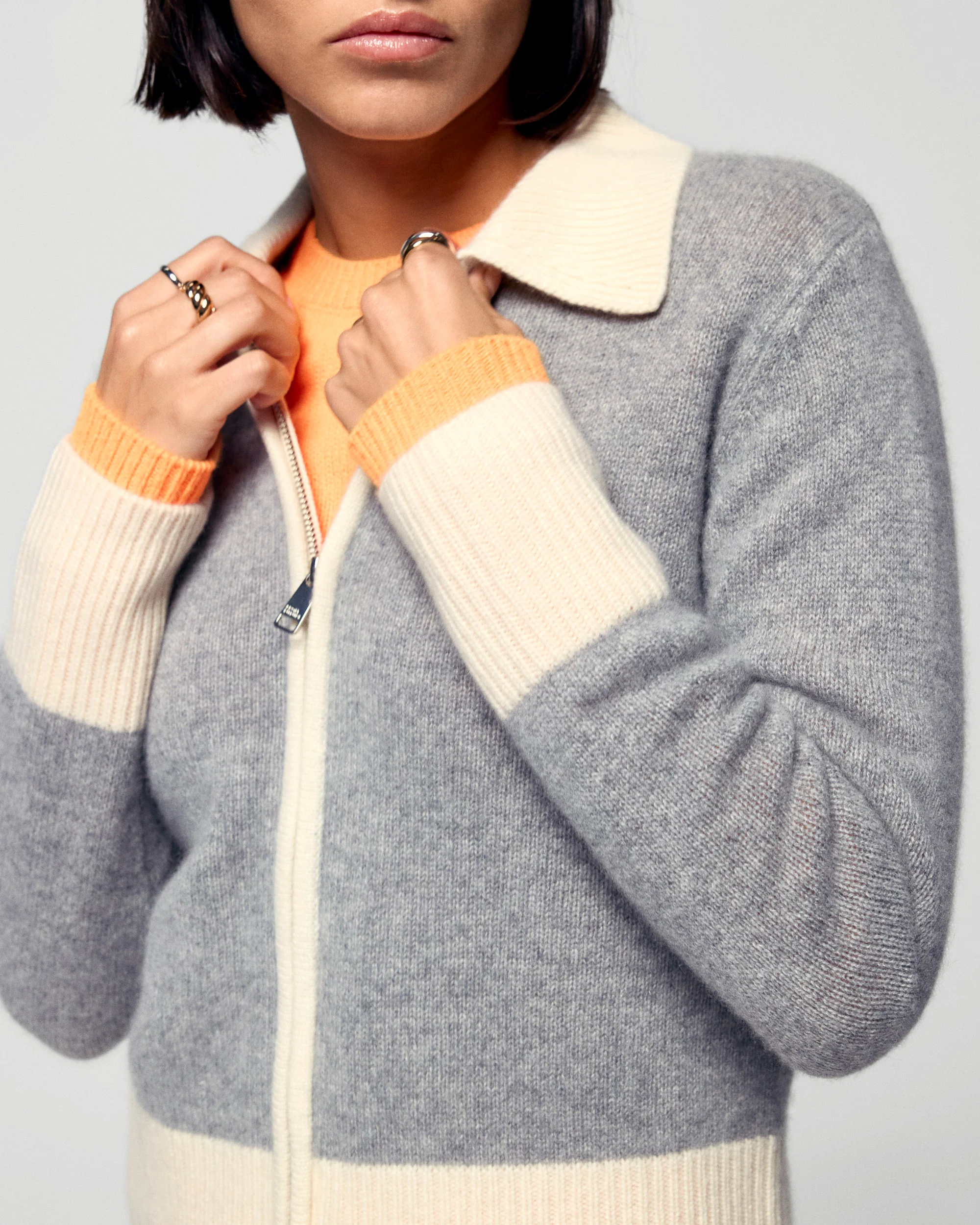 Contrast Rib Cardigan (H25 / FEMME / Dark Heather Gray) - Image 2