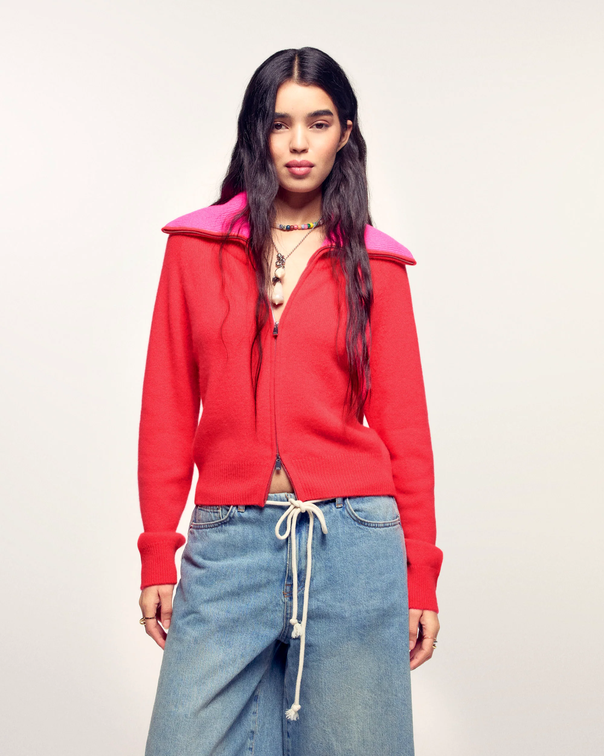 Wide Collar Zip-up Cardigan (S26/ FEMME/ Love Coral)