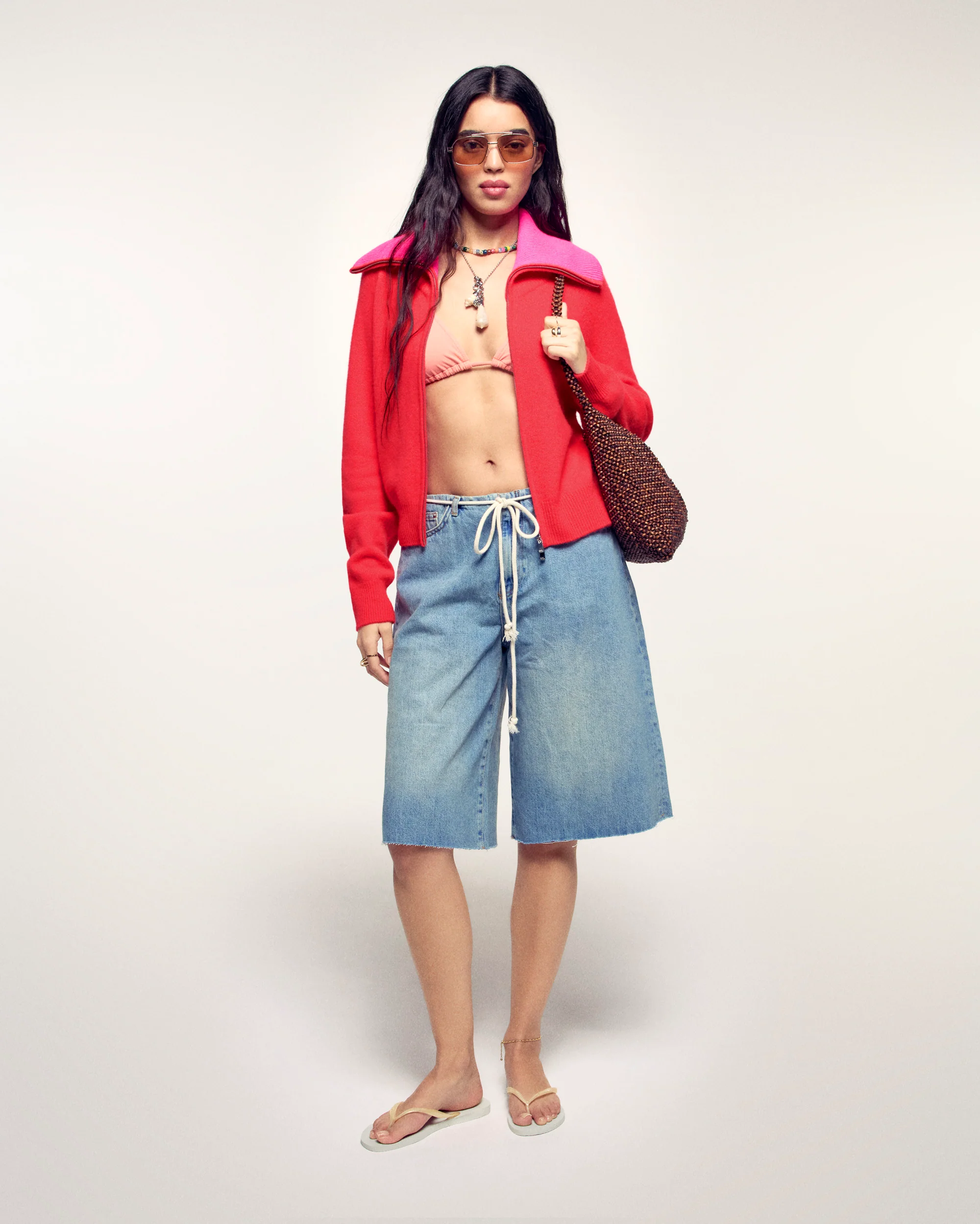 Wide Collar Zip-up Cardigan (S26/ FEMME/ Love Coral) - Image 4
