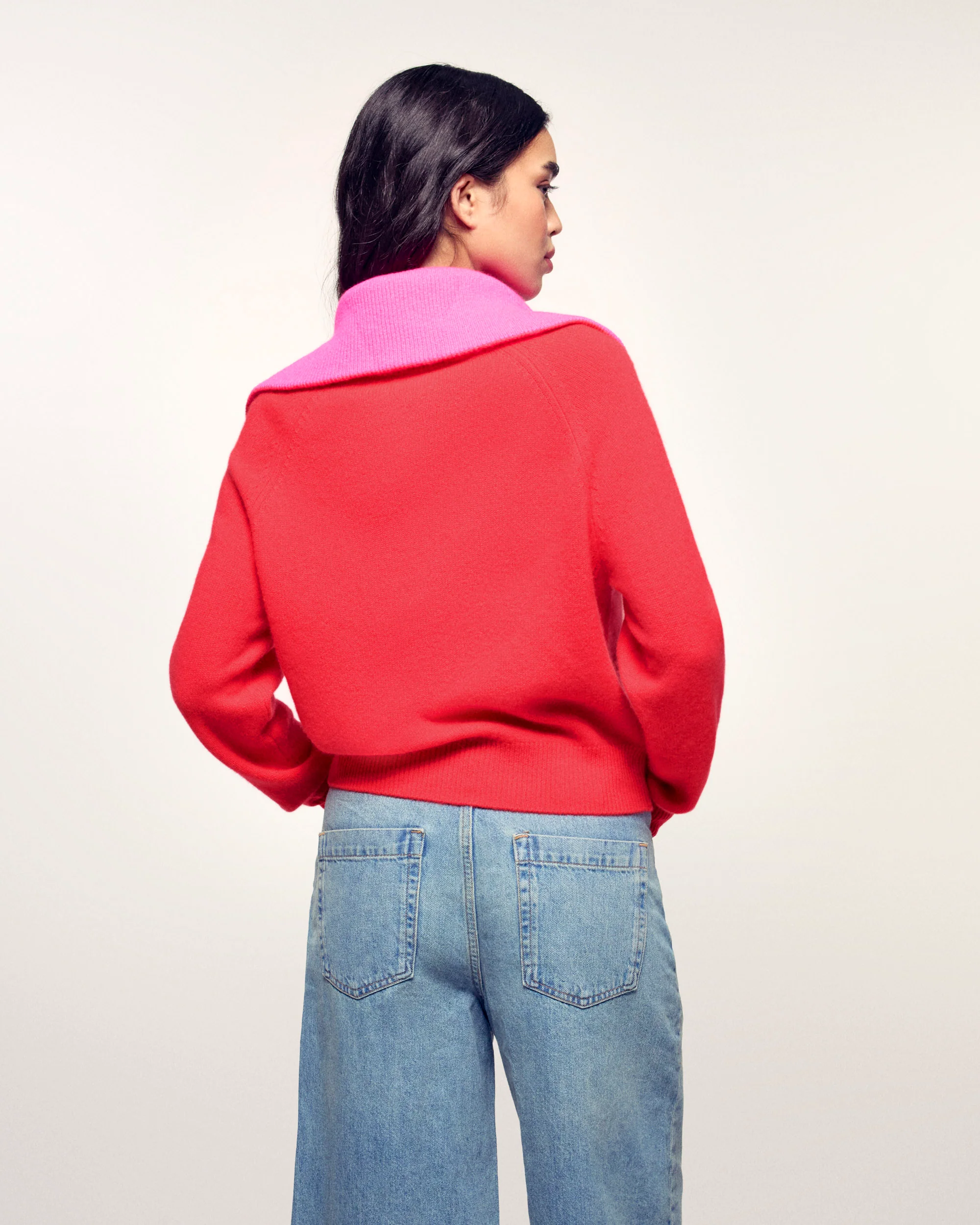 Wide Collar Zip-up Cardigan (S26/ FEMME/ Love Coral) - Image 5