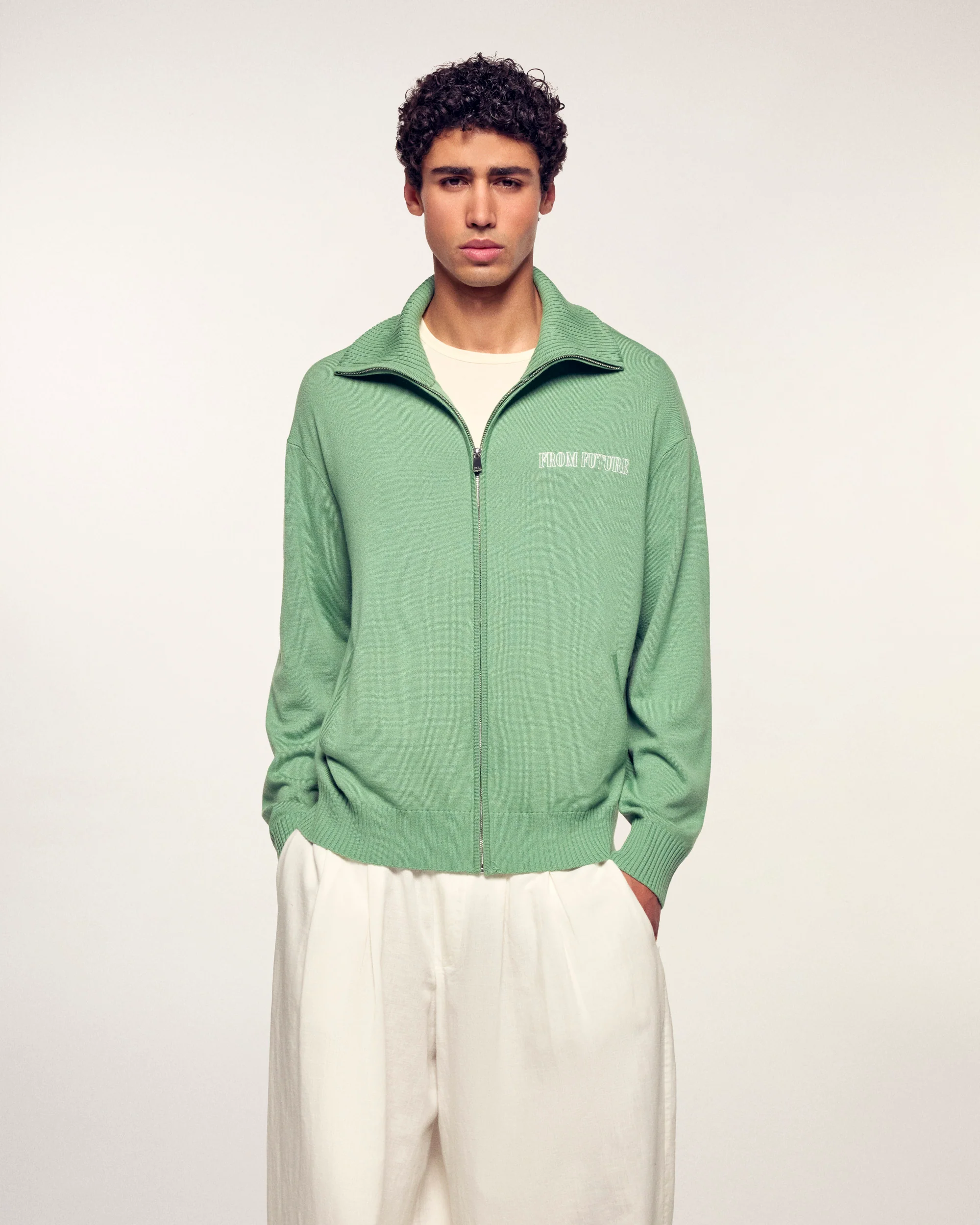 Embroidered Zipped Cardigan “From Future” (S26 / HOMME/ Forever Green / RWS)