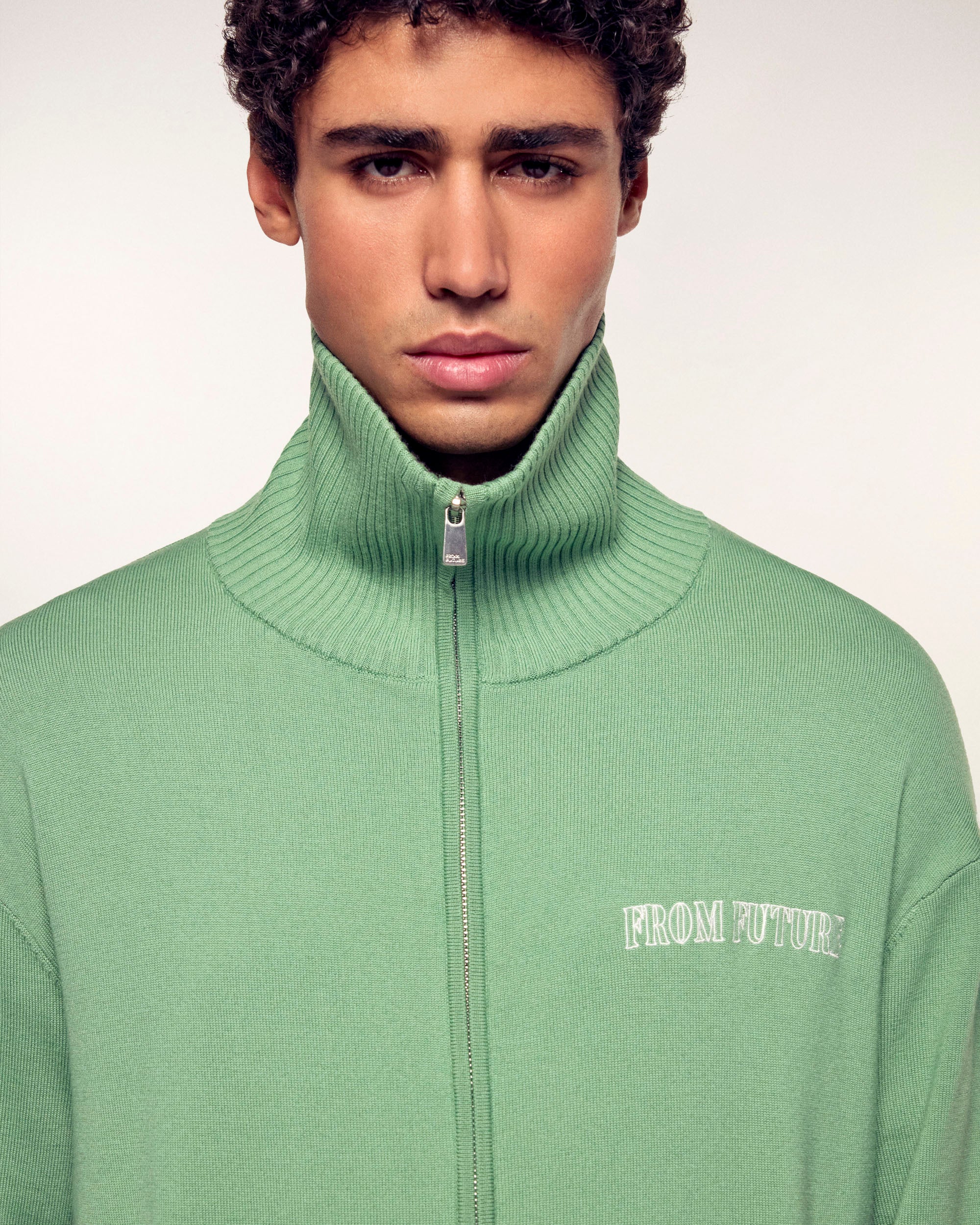 Embroidered Zipped Cardigan “From Future” (S26 / HOMME/ Forever Green / RWS) - Image 5