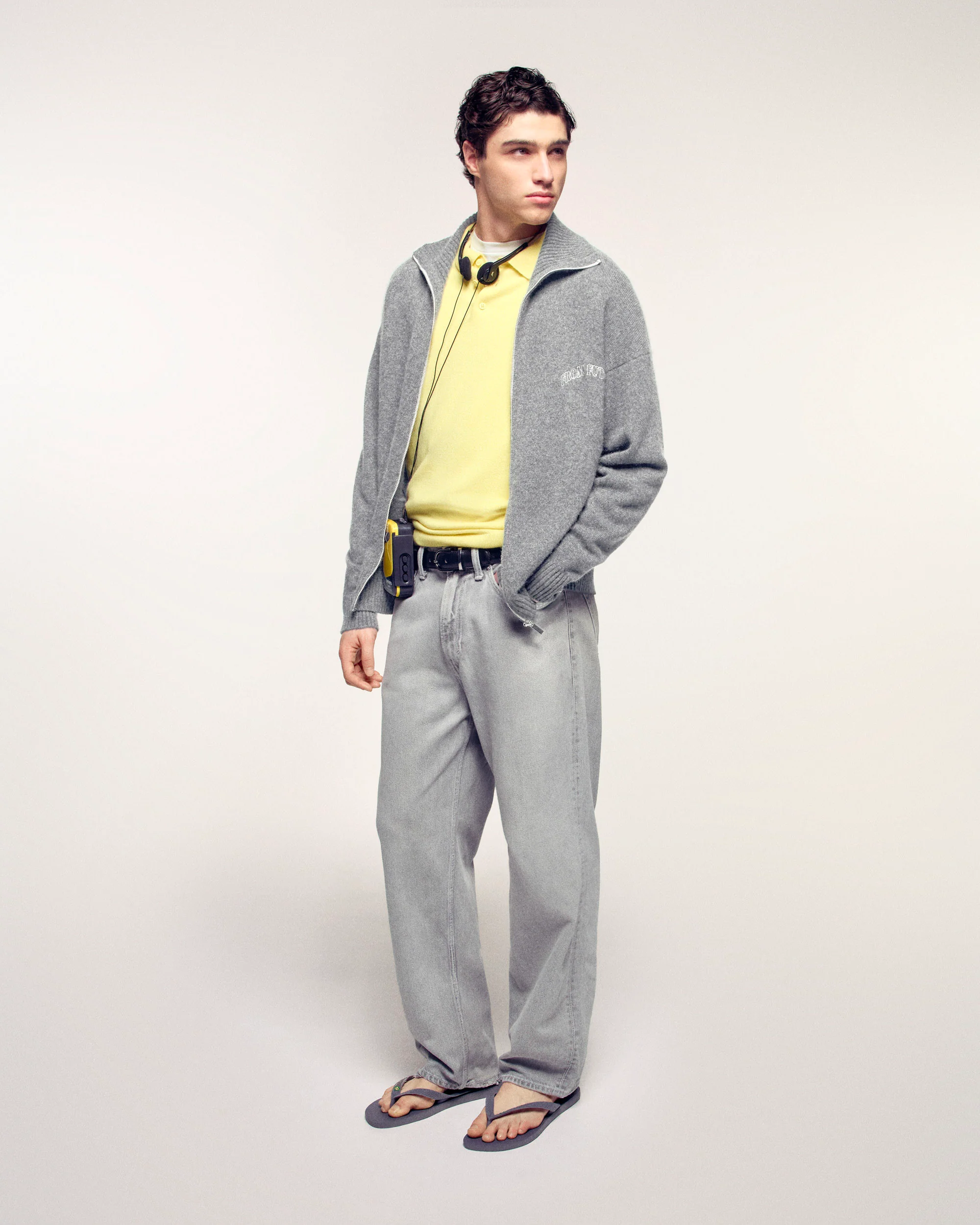 Mock Neck Cardigan "From Future" (S26/ HOMME/ Gris Chiné Foncé) - Image 3