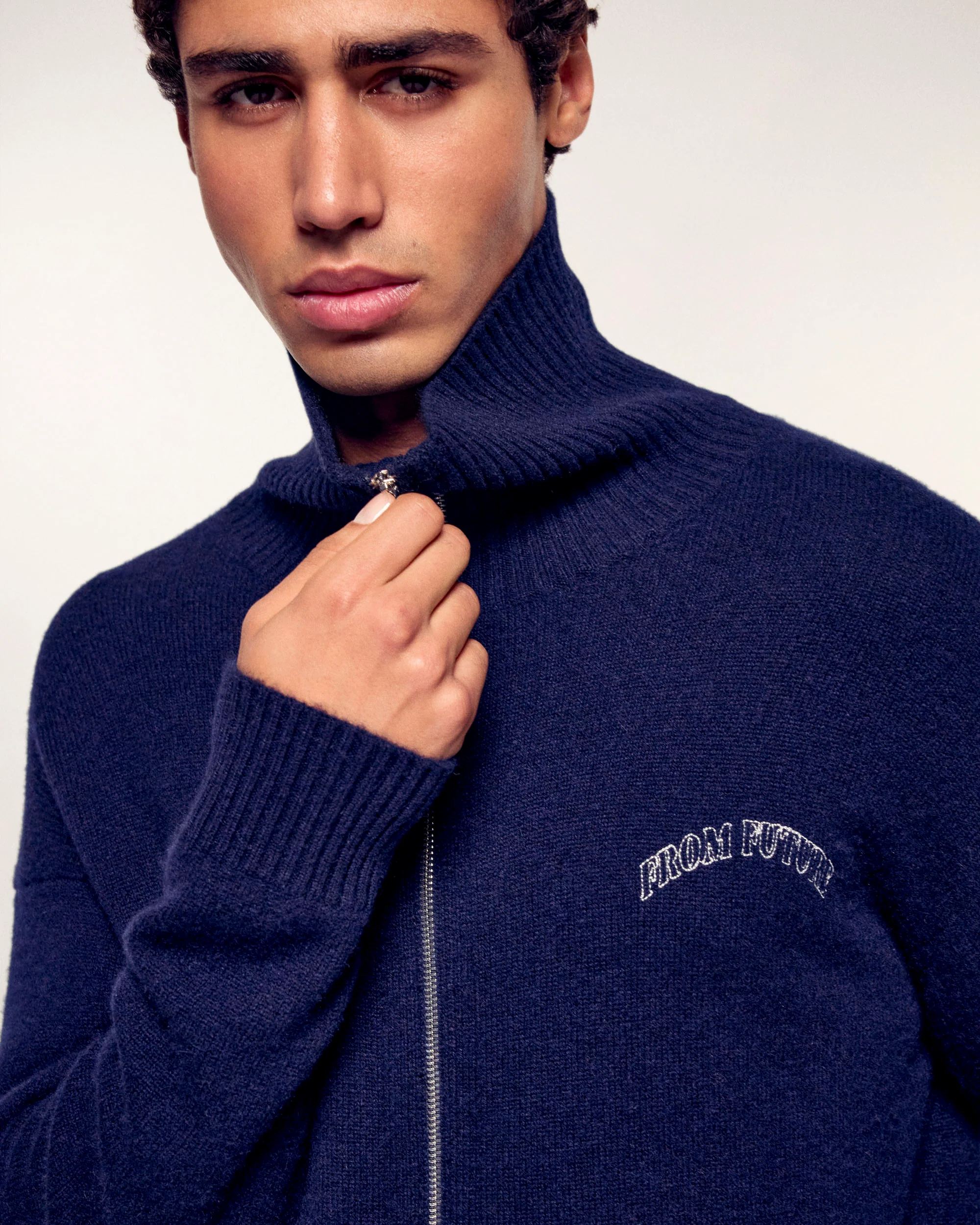 Mock Neck Cardigan "From Future" (S26/ HOMME/ Navy)