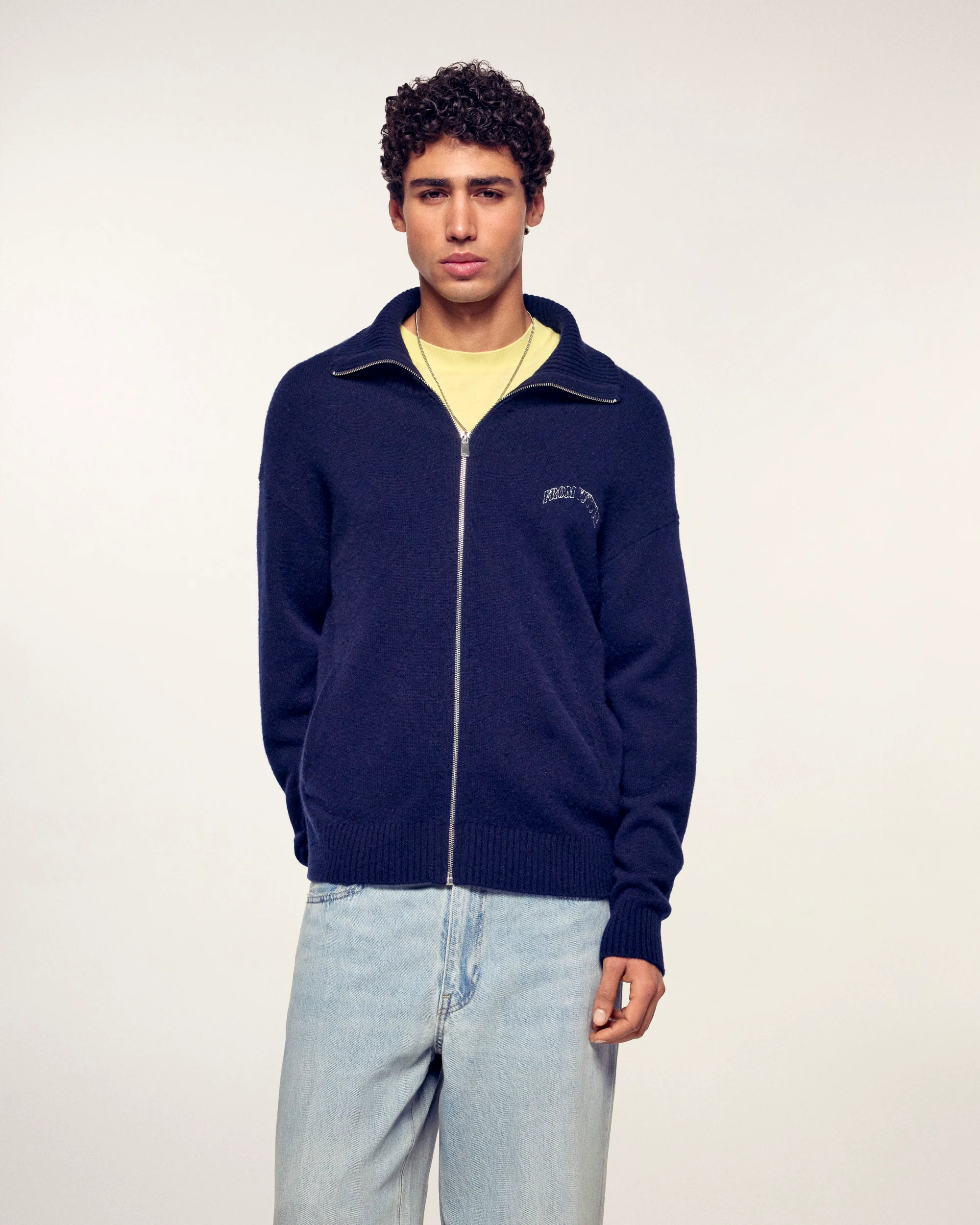 Mock Neck Cardigan "From Future" (S26/ HOMME/ Navy) - Image 2