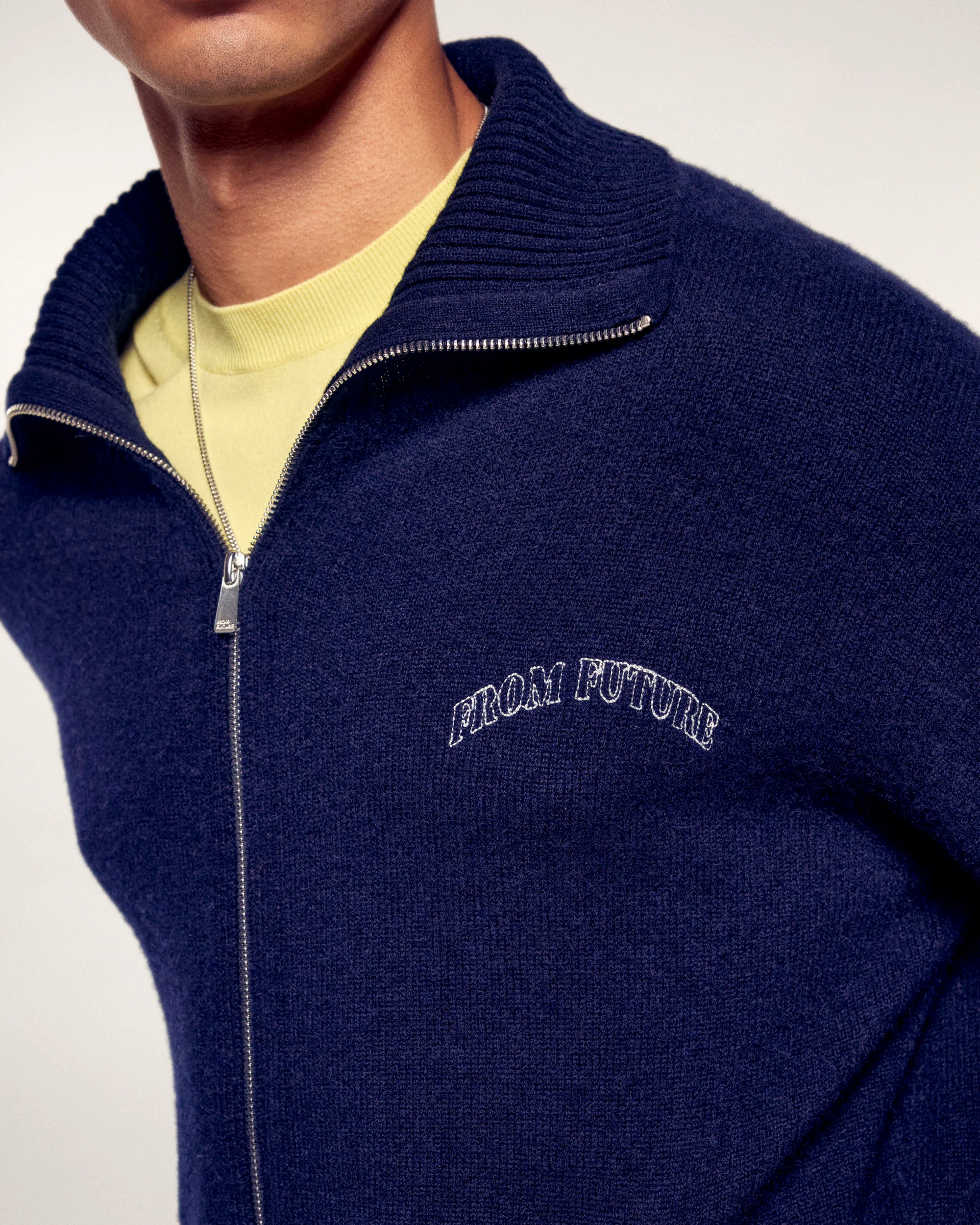Mock Neck Cardigan "From Future" (S26/ HOMME/ Navy) - Image 4