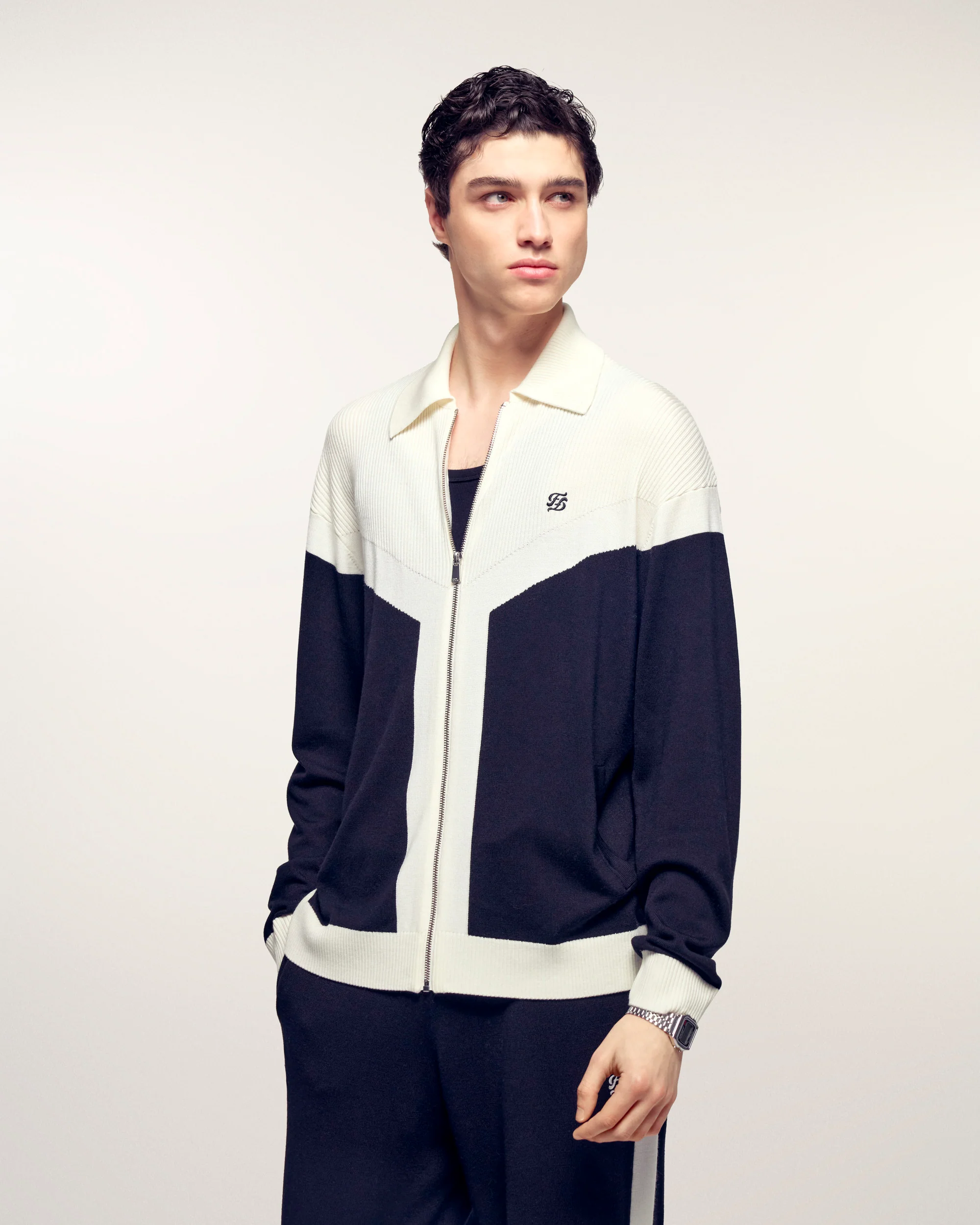 Two-tone Cardigan "FF" Embroidery (S26/ HOMME/ Noir / RWS)