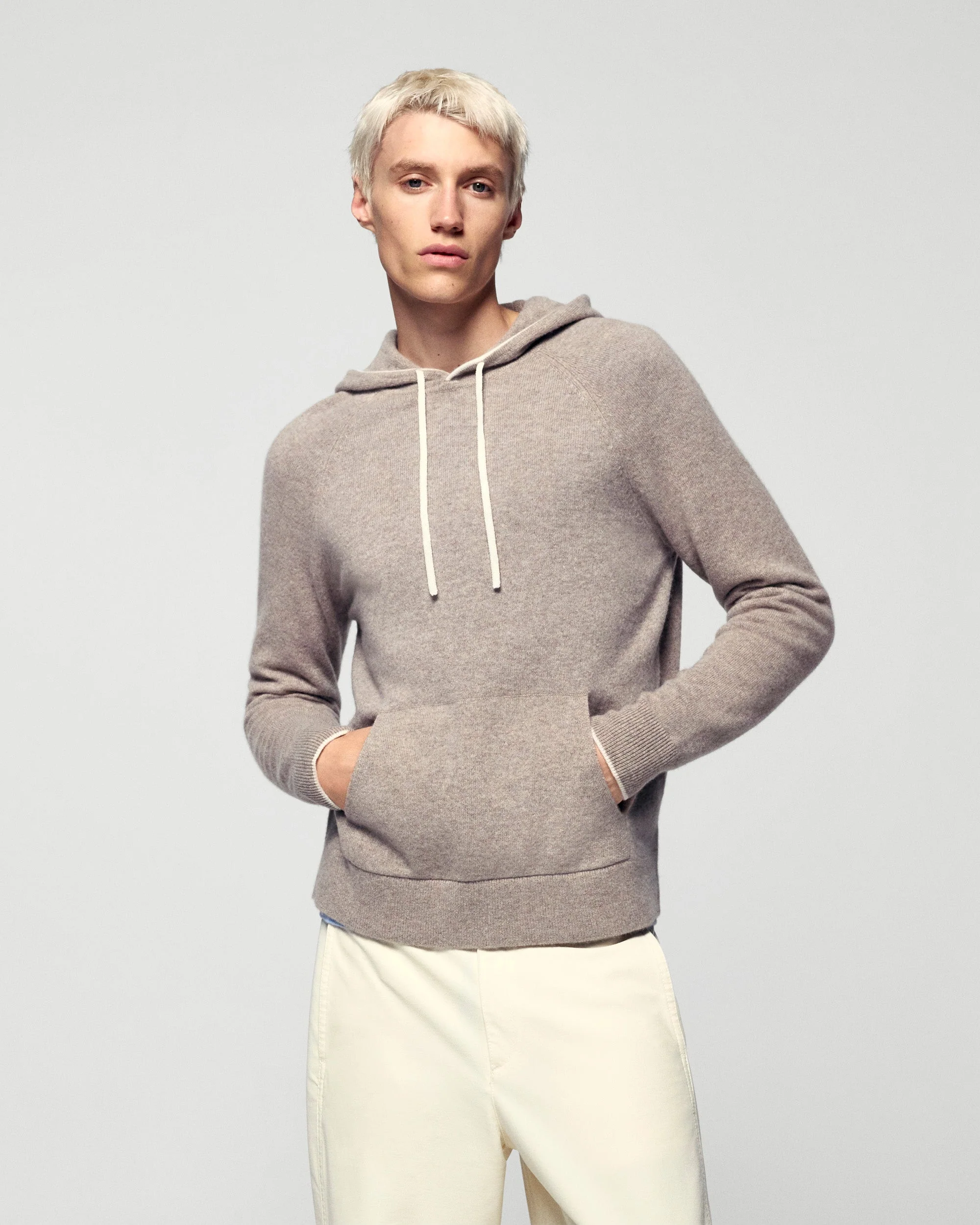 Contrasting Trims Hoodie Sweater (H25 / HOMME / Taupe Chiné)