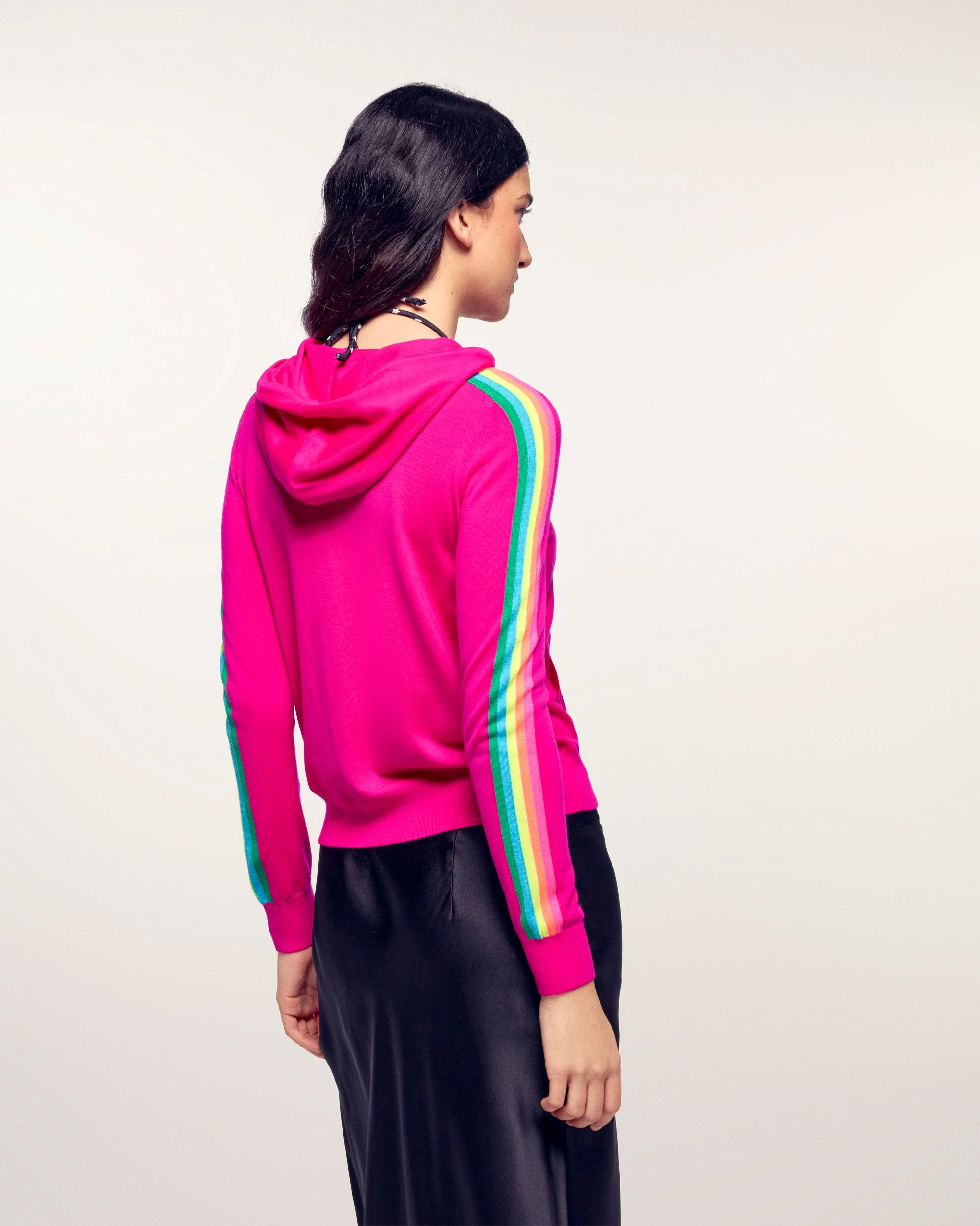 Multicolored Striped Hoodie Sweater (S26 / FEMME / Tropical Raspberry / RWS) - Image 3
