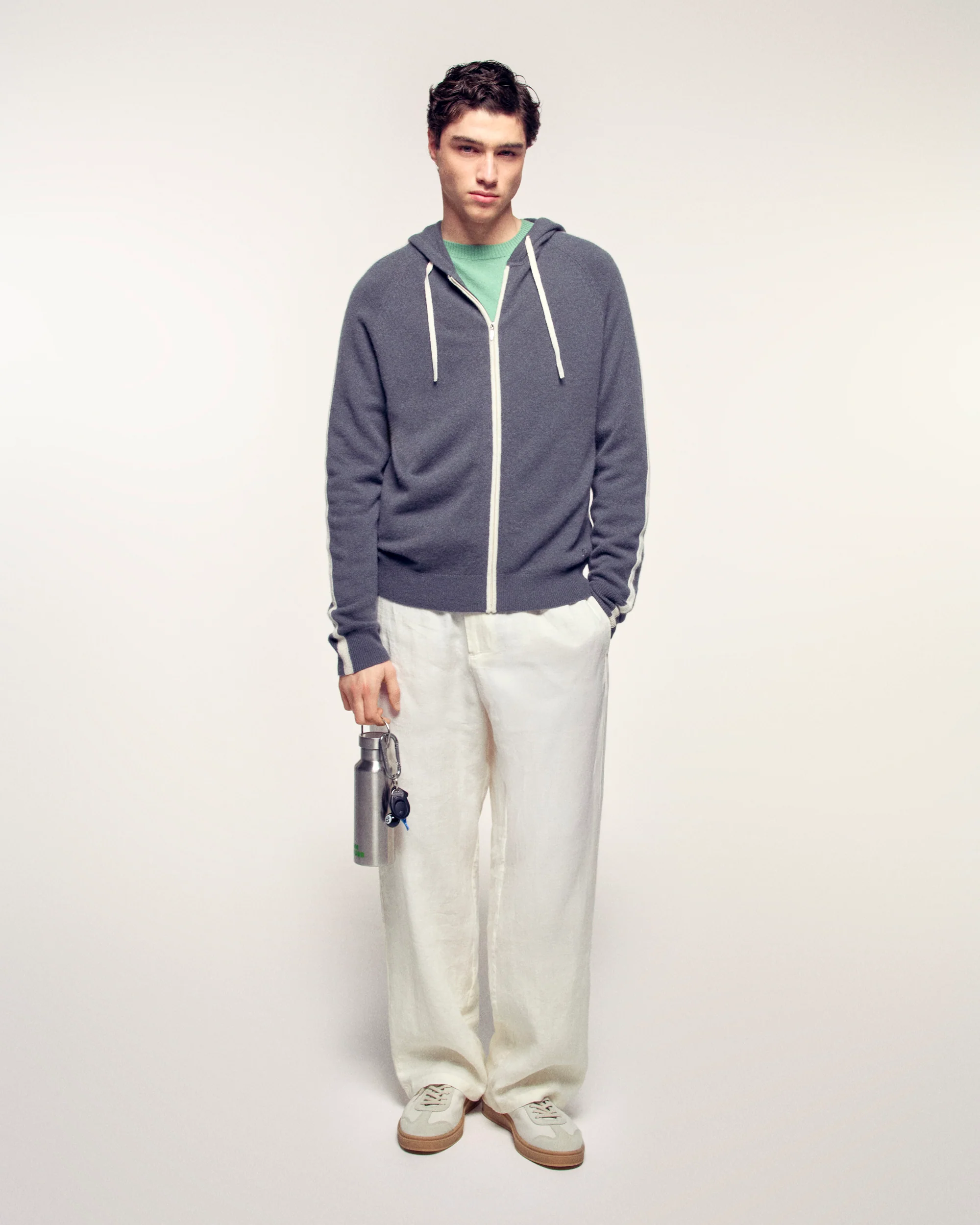 Contrasting Striped and Drawstrings Hoodie (S26/ HOMME/ Storm Grey) - Image 3