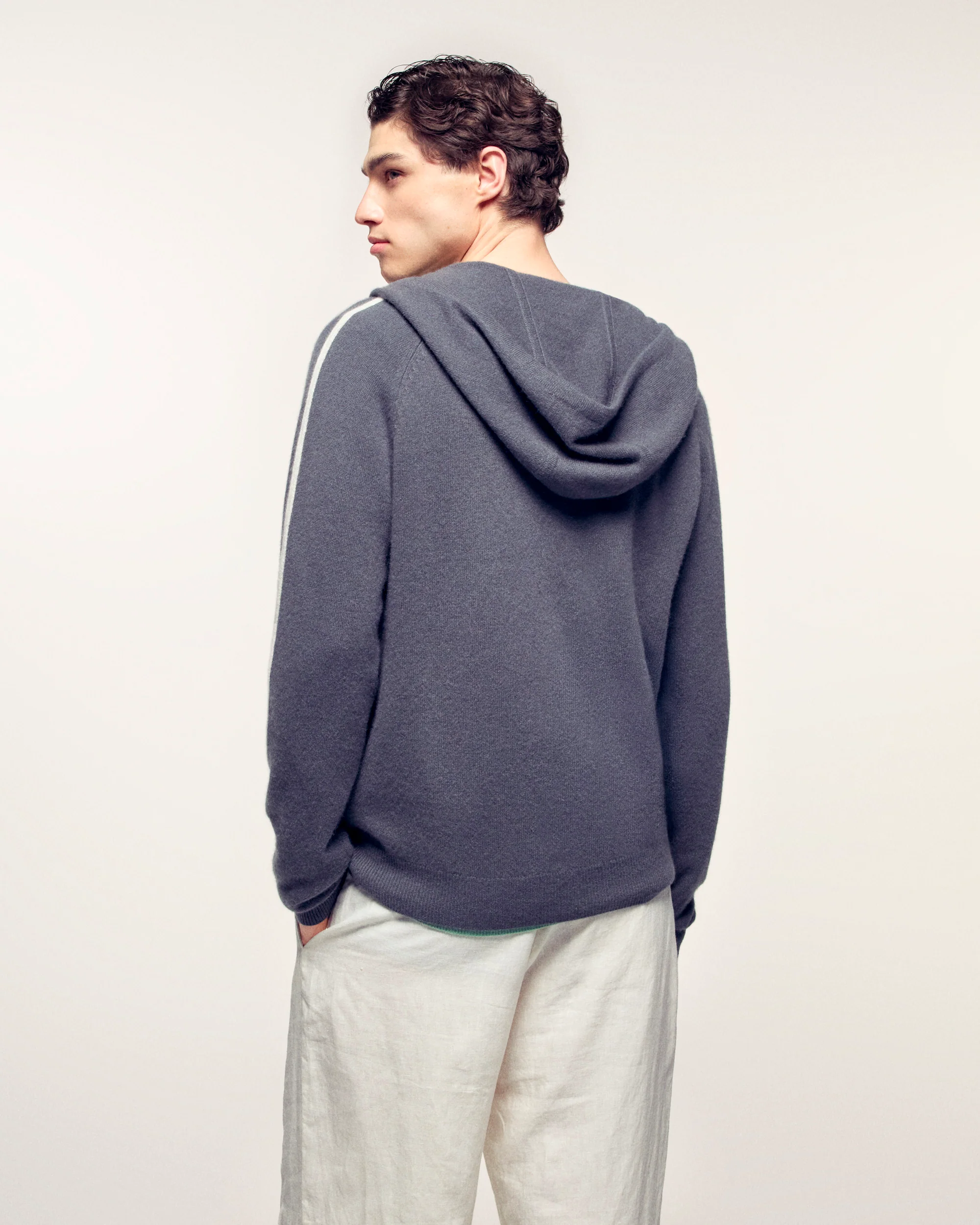 Contrasting Striped and Drawstrings Hoodie (S26/ HOMME/ Storm Grey) - Image 4