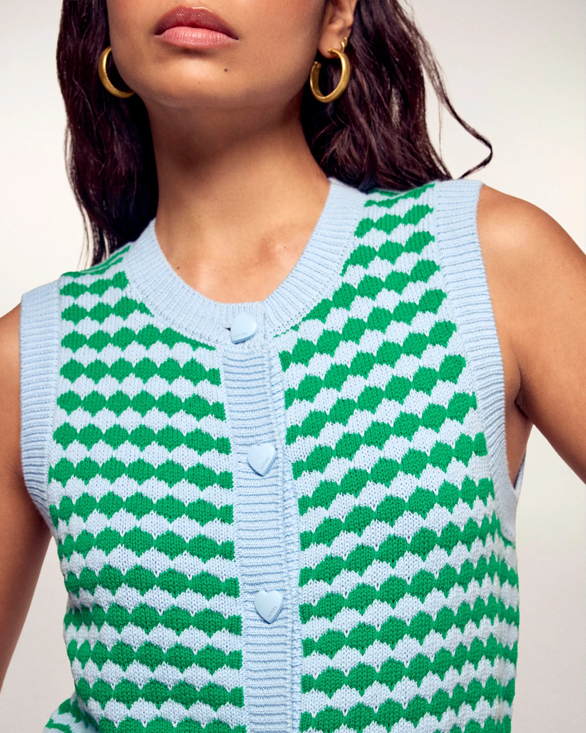 Two-Tone Sleeveless Cardigan Sweater (S26 / FEMME / Baby Blue) - Image 3
