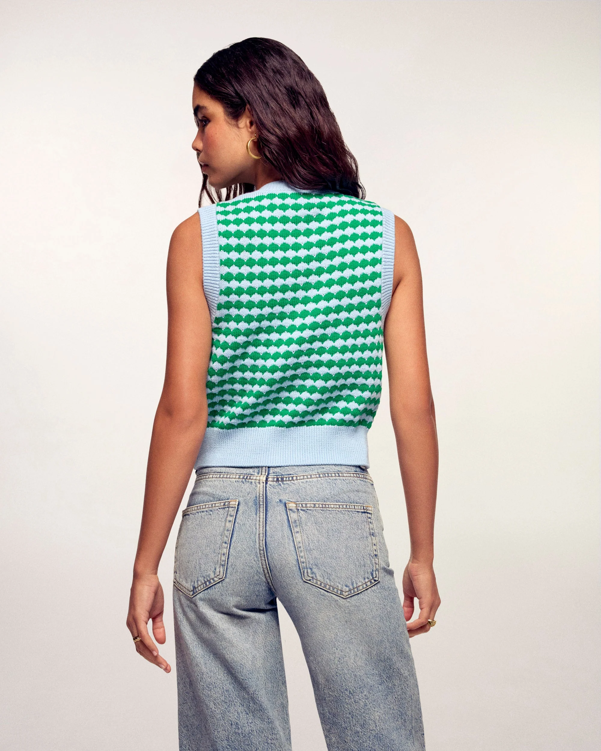 Two-Tone Sleeveless Cardigan Sweater (S26 / FEMME / Baby Blue) - Image 4