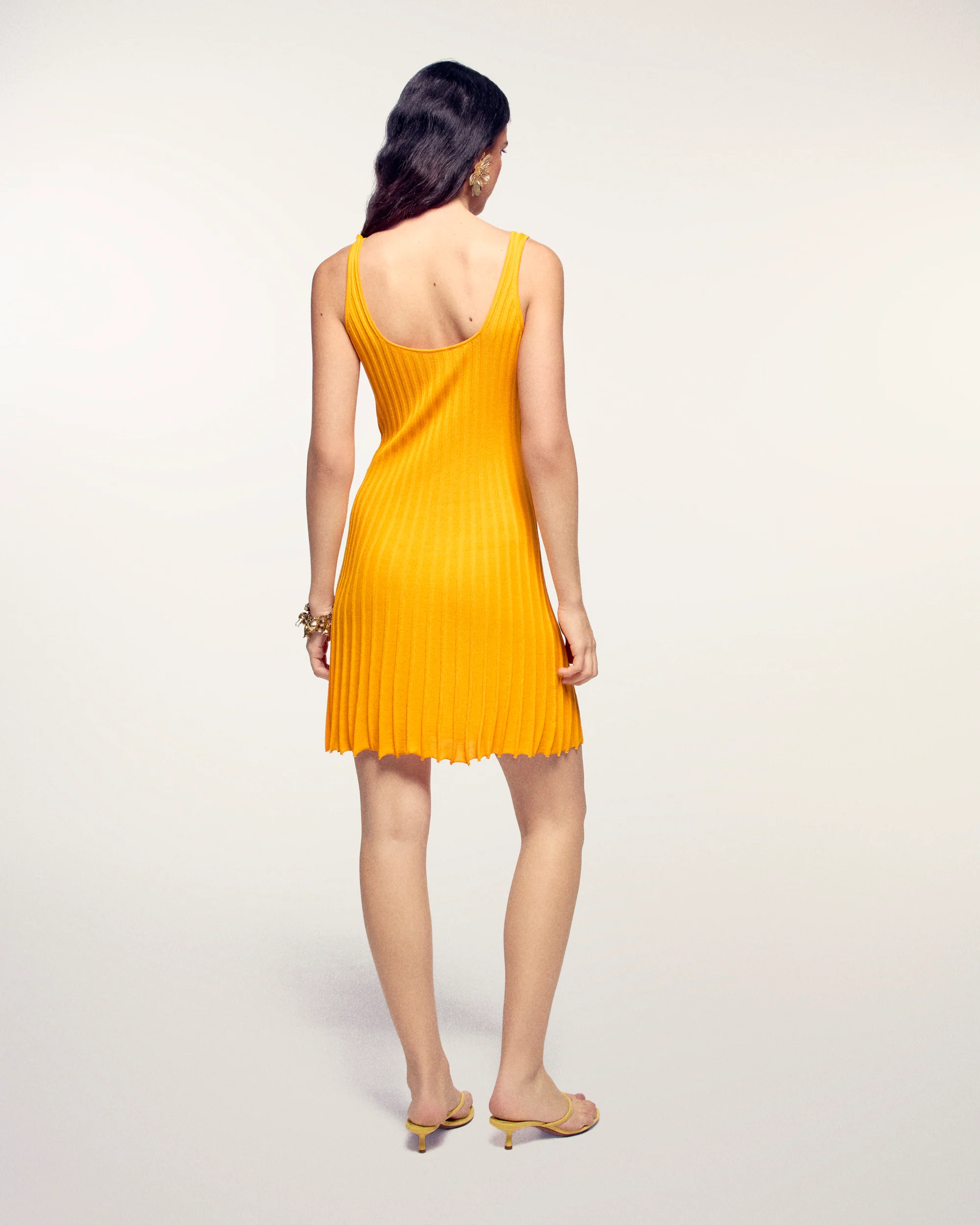Short Strappy Dress with "FF" Metal Plate (S26/ FEMME/ Tangerine) - Image 3