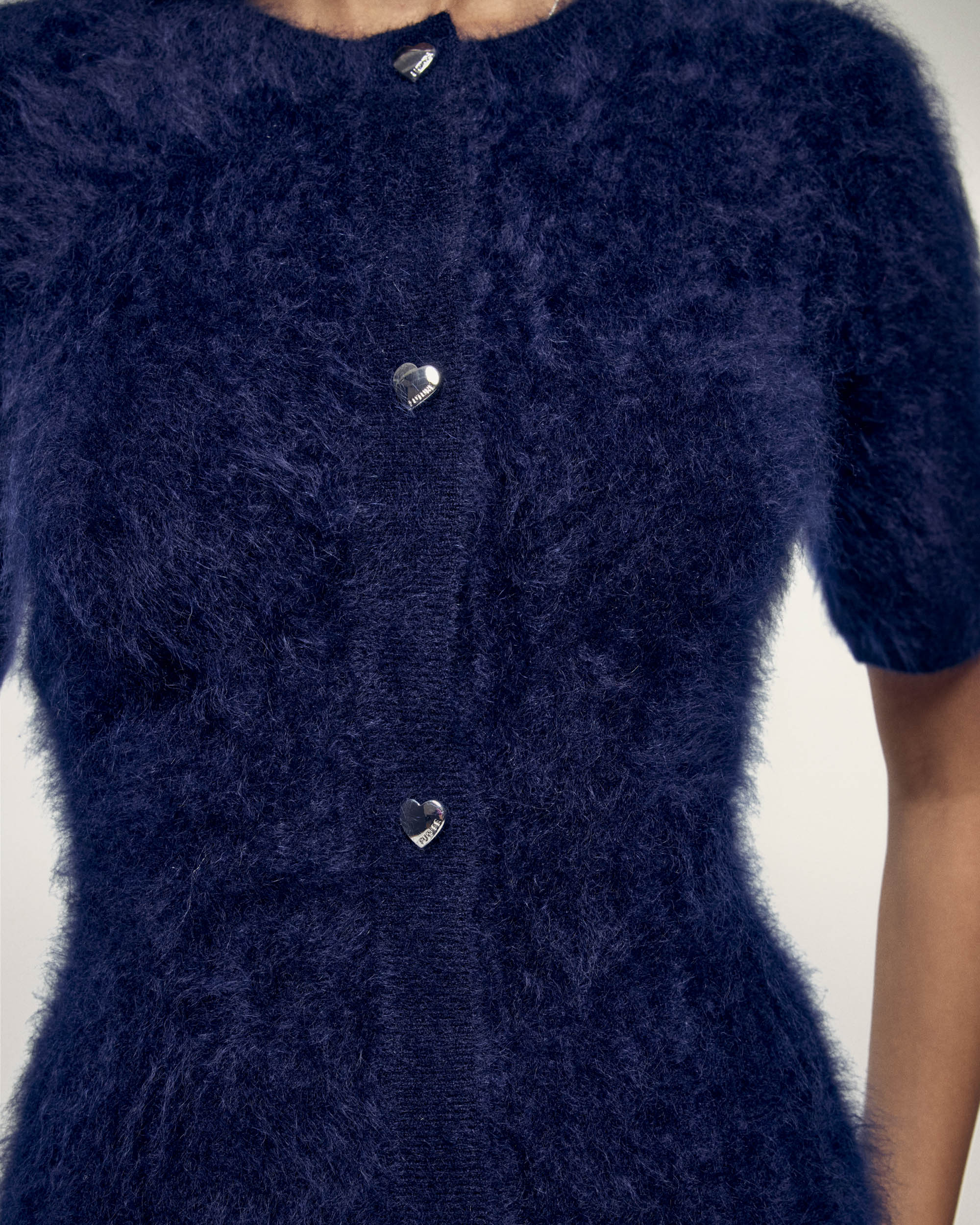 Brushed Cashmere Dress with Silver Heart Buttons (S26 / FEMME / Navy) - Image 2