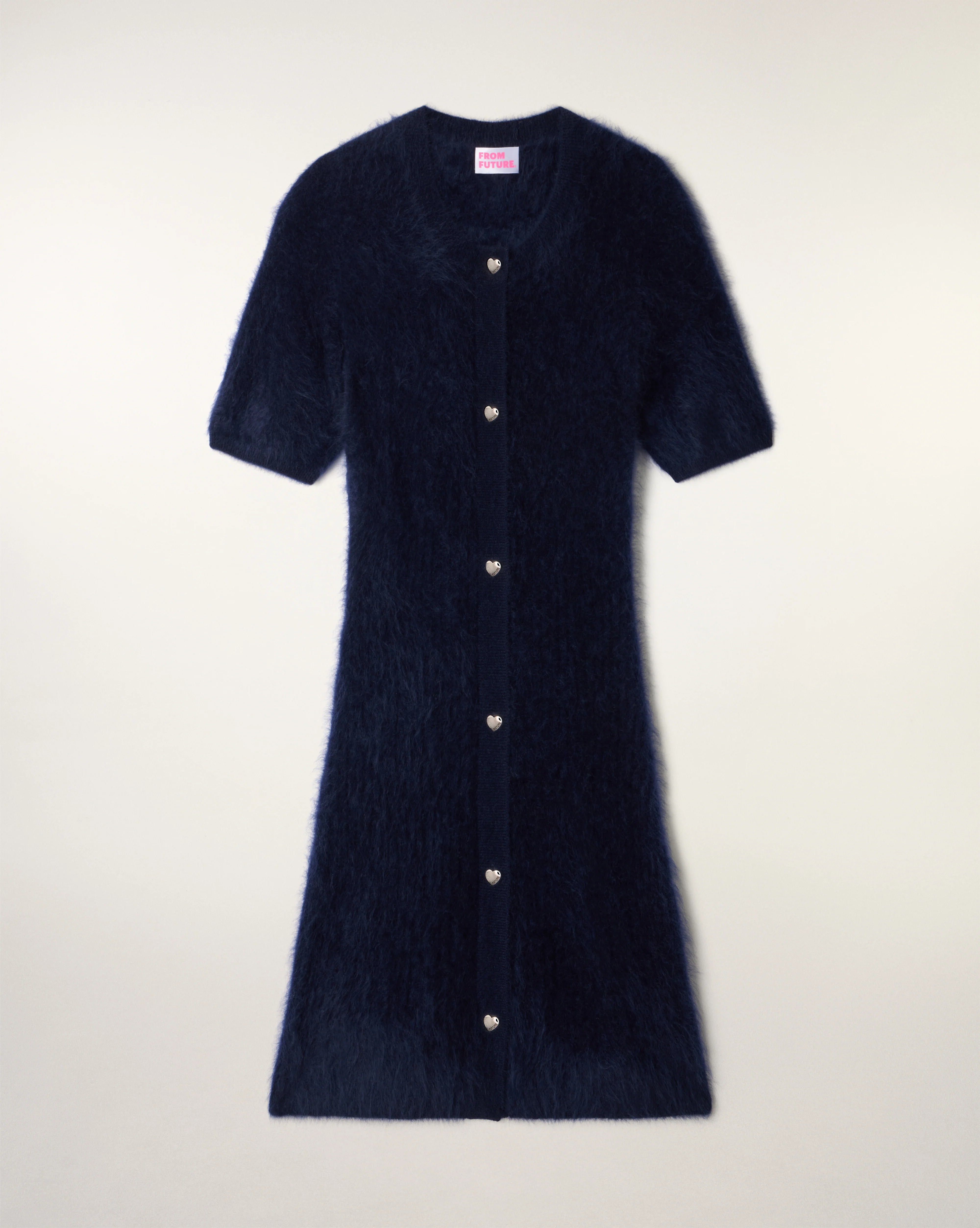 Brushed Cashmere Dress with Silver Heart Buttons (S26 / FEMME / Navy) - Image 5