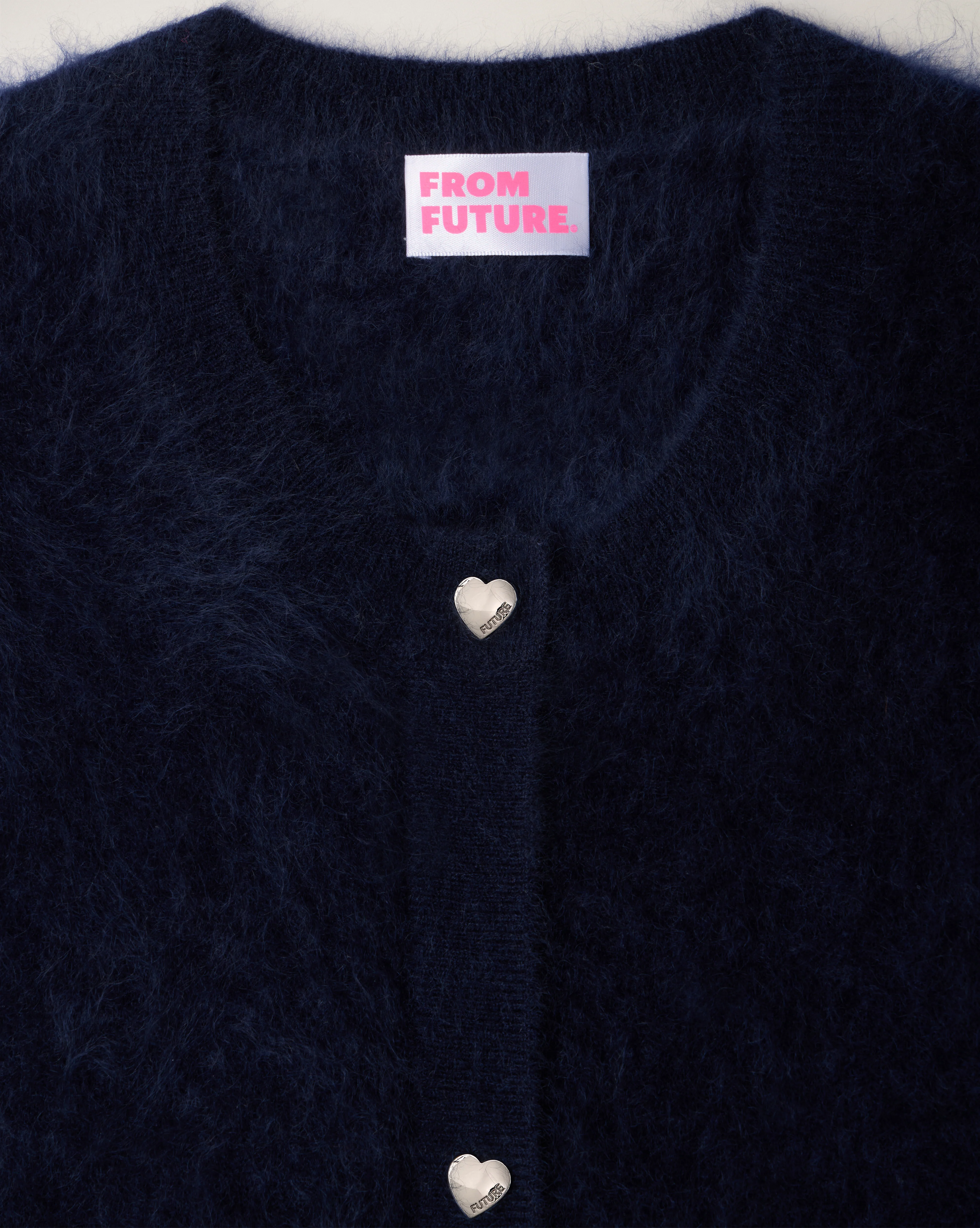 Brushed Cashmere Dress with Silver Heart Buttons (S26 / FEMME / Navy) - Image 6